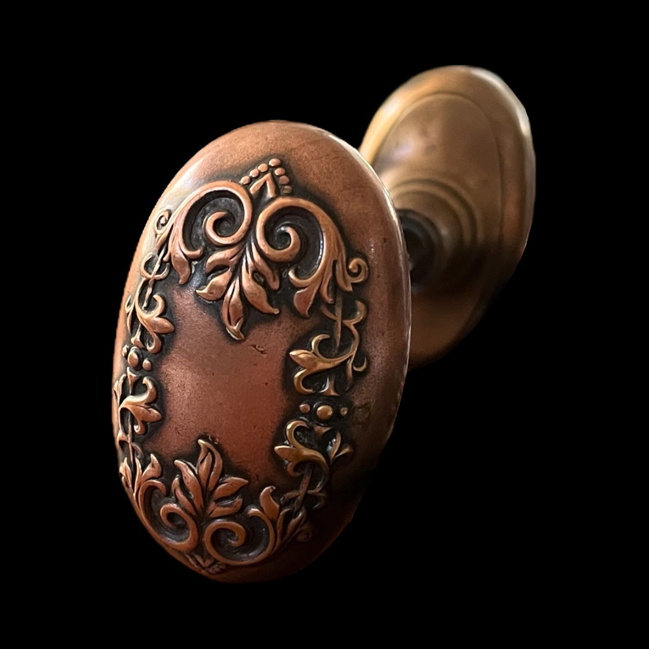 Antique Bronze/Brass Corbin Vittoria Oval Doorknob Set c.1895