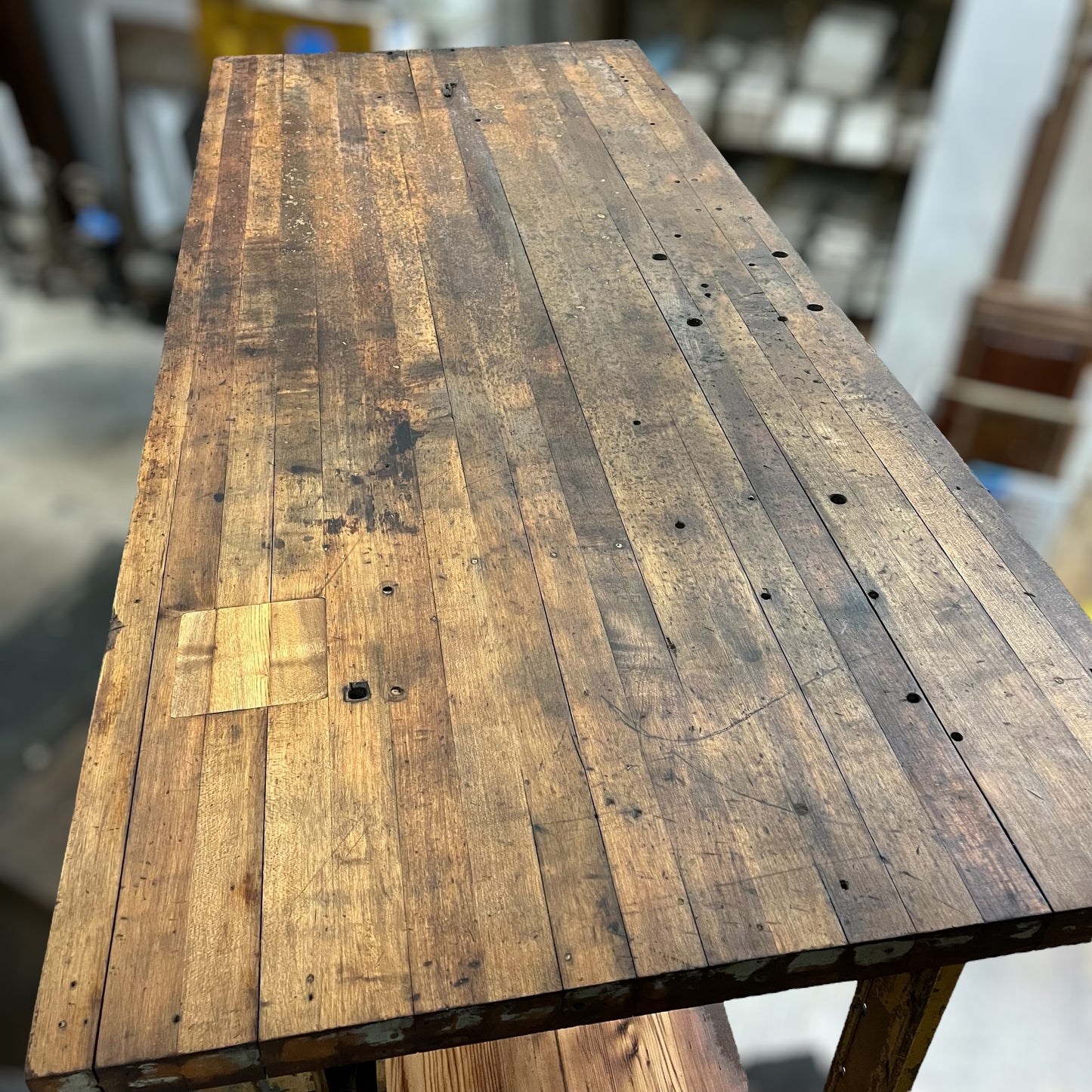 Vintage Workbench With Maple Top And Industrial Steel Frame