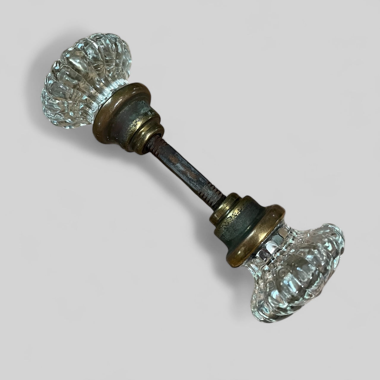 Antique “Daisy” Glass Doorknob Set with Steel Art Deco Escutcheons and Mortise Lock