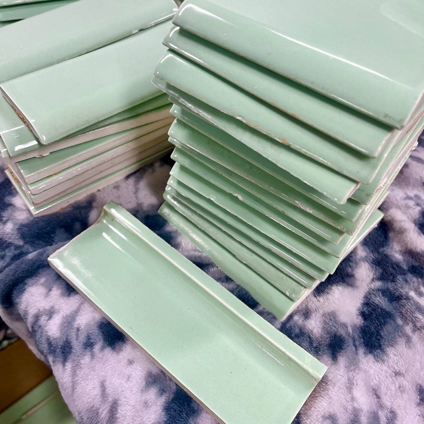 Large Lot of Vintage Mid-Century Seafoam or Mint Green Ceramic Tile