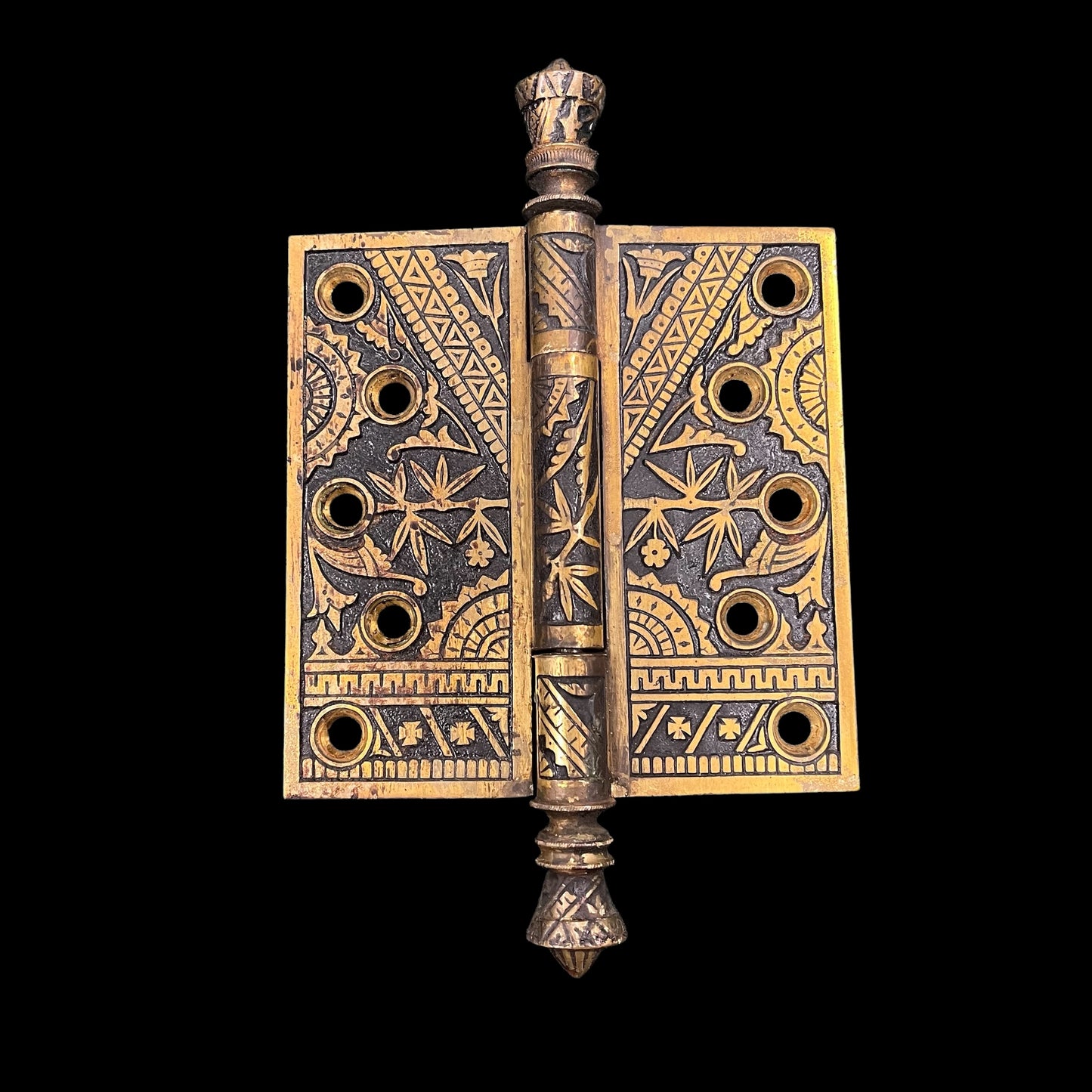 Antique Cast Brass Eastlake Style Oversized 5x5 Door Hinges - Set of 3