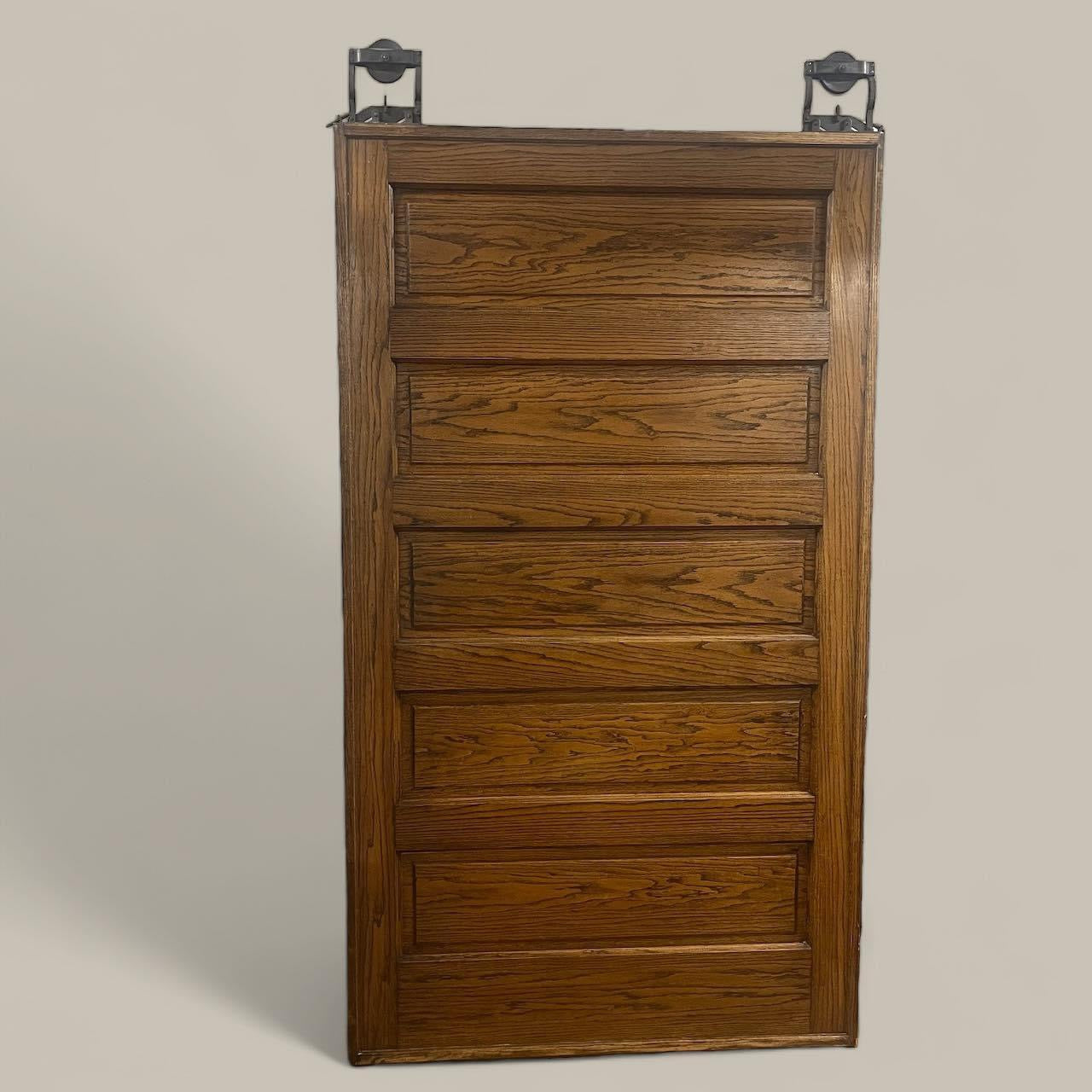 Gorgeous Antique Oak Pocket Door With Original Rollers