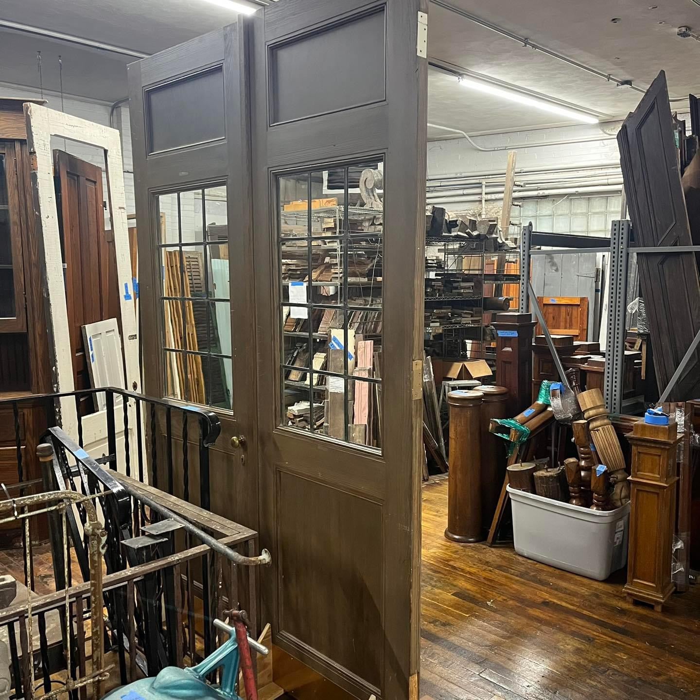 Antique Double Doors with Leaded Glass Windows