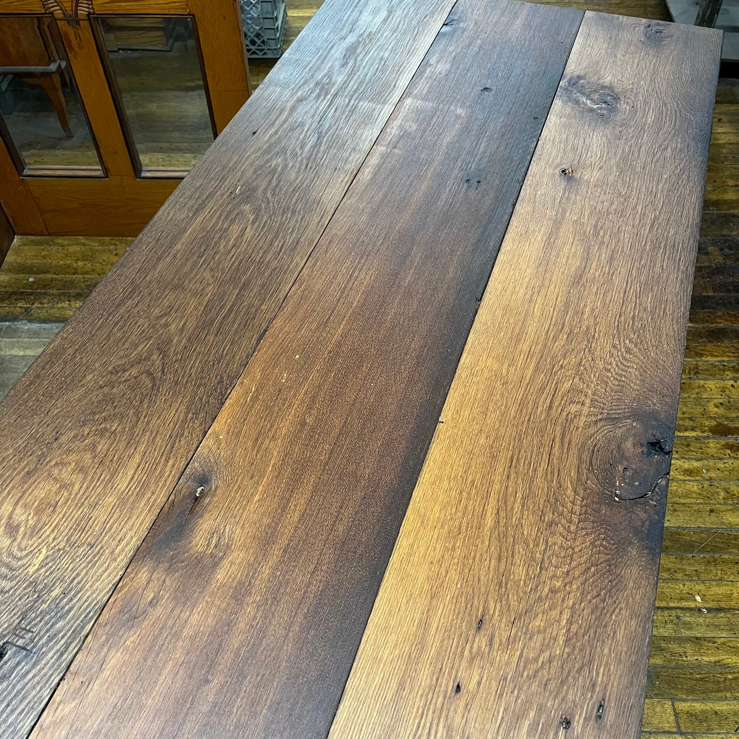 Reclaimed Antique Oak Hand-crafted Table With Industrial Cast Iron Legs