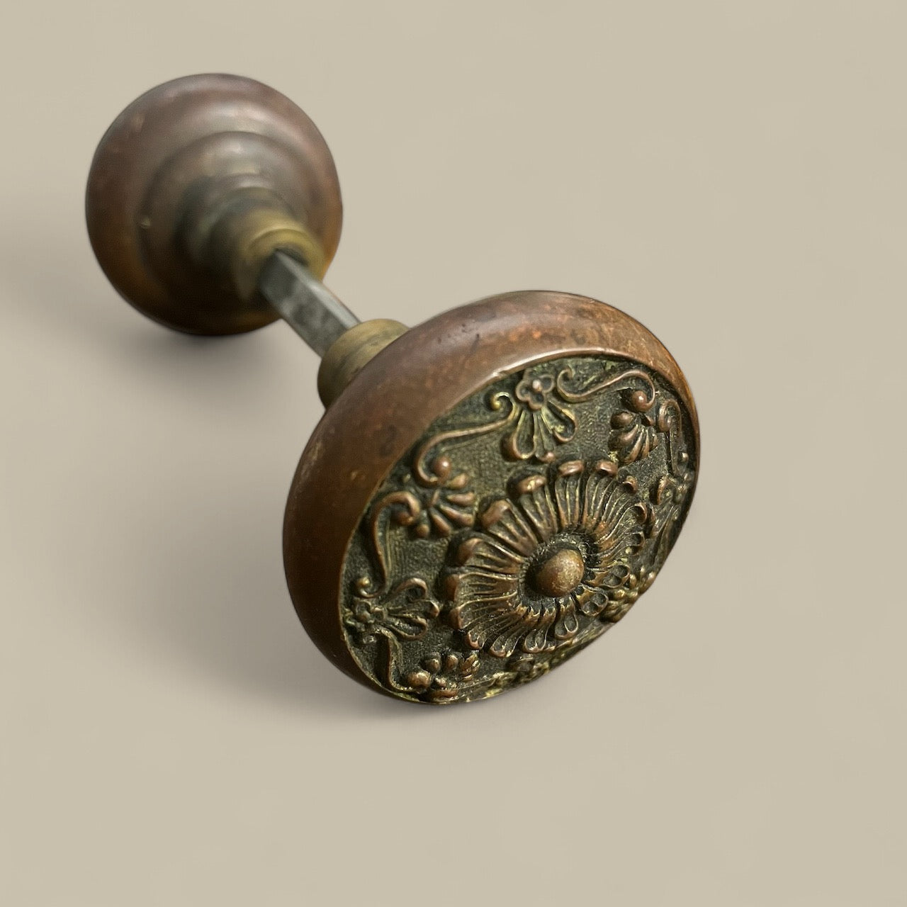 Antique (c. 1900) Corbin Parthenon Cast Bronze Doorknob Set