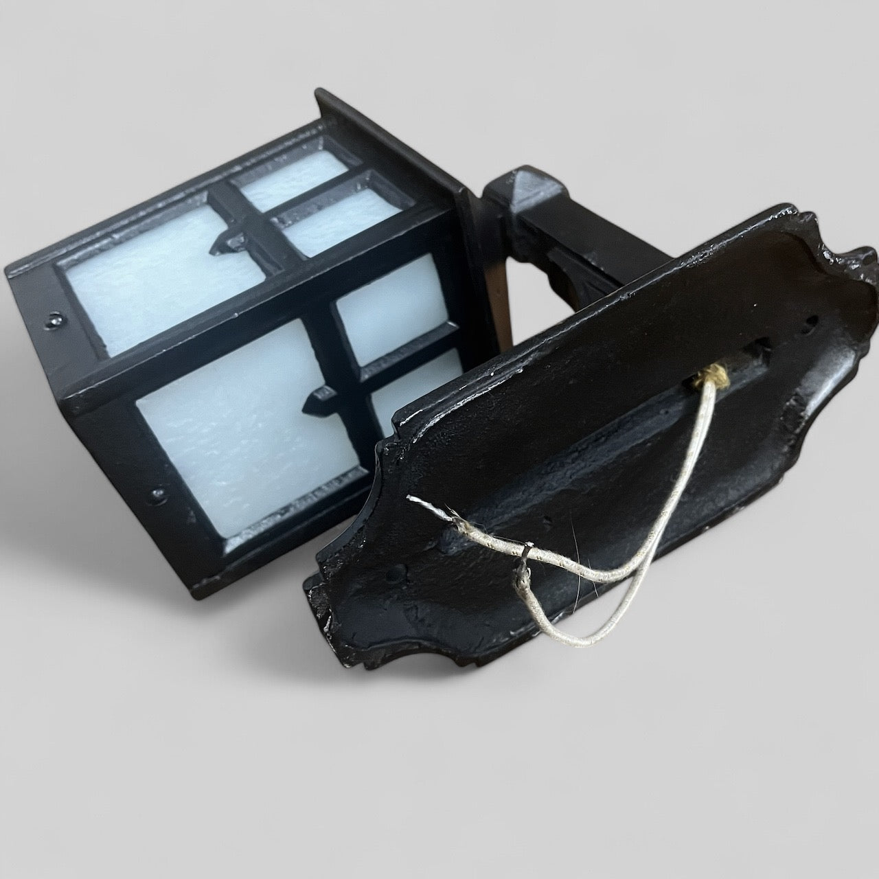 Pair of Antique (early 1900s) Cast Iron Arts & Crafts Lantern Sconce Lights - Restored and Rewired