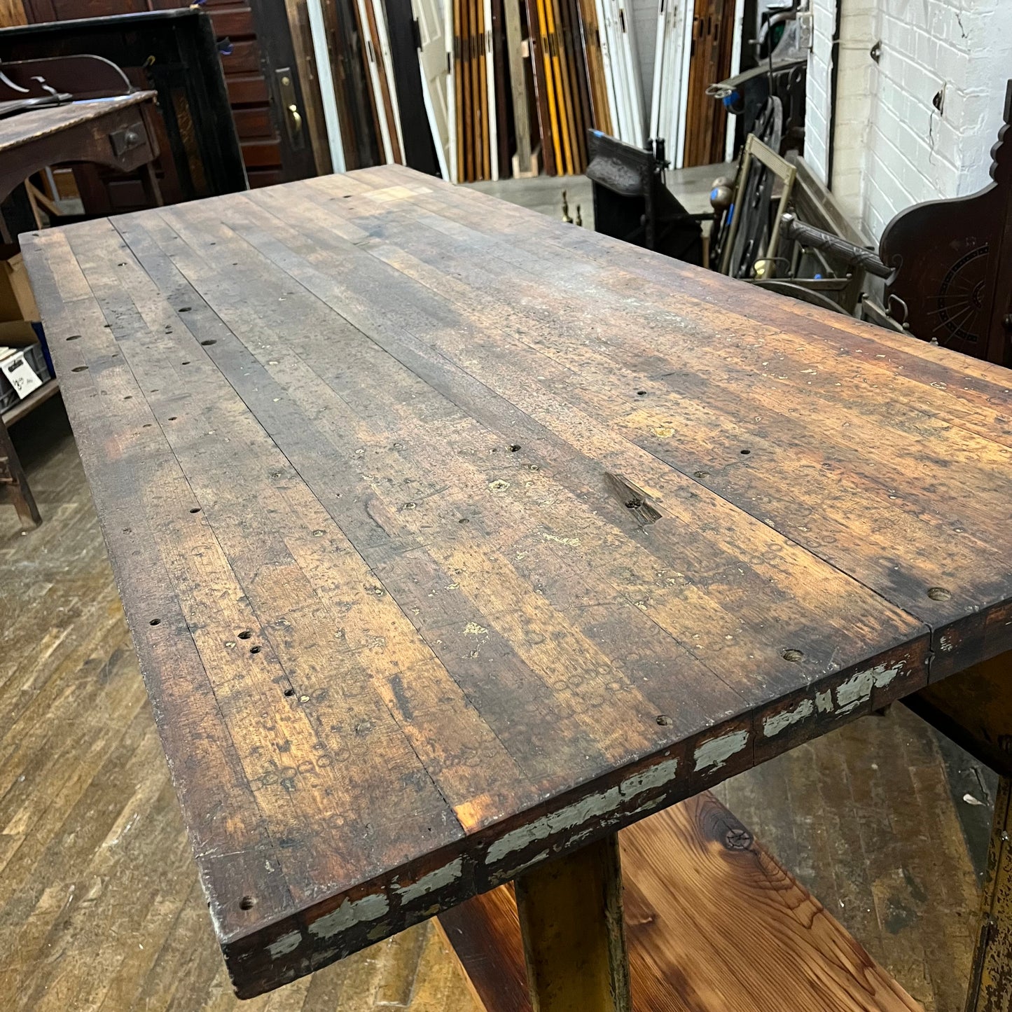 Vintage Workbench With Maple Top And Industrial Steel Frame