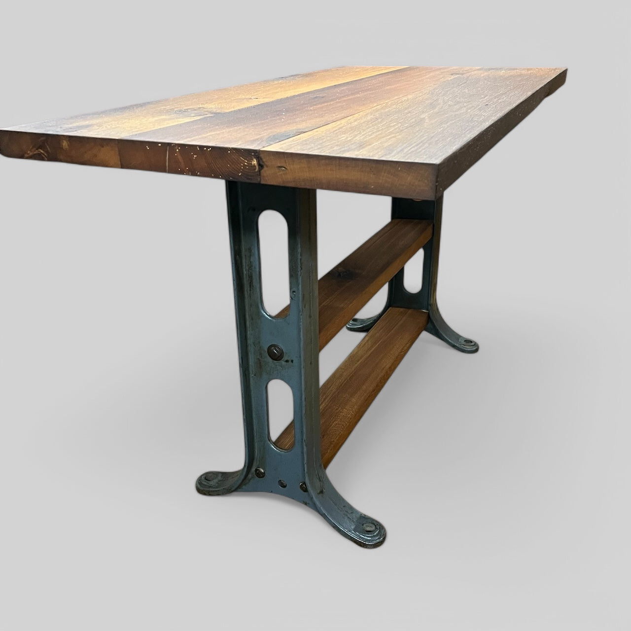 Reclaimed Antique Oak Hand-crafted Table With Industrial Cast Iron Legs