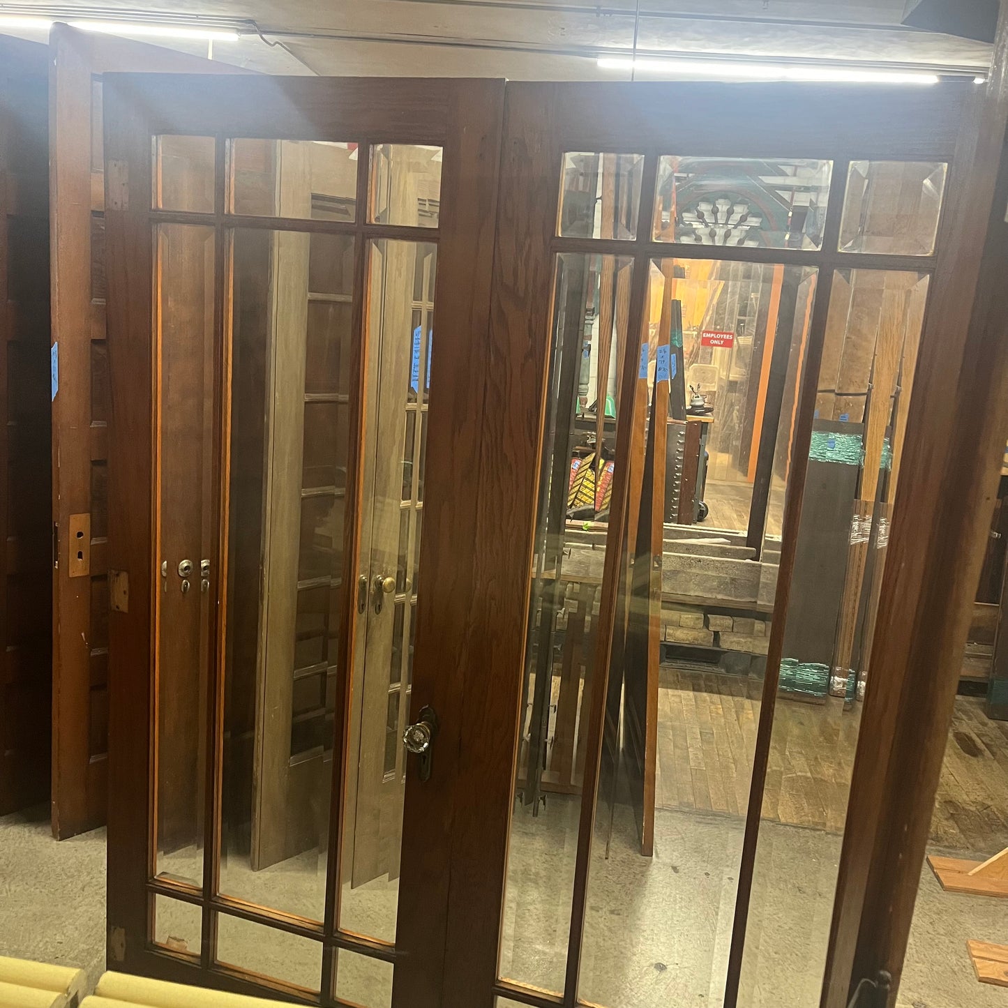 Antique Oak French Doors With Beveled Glass