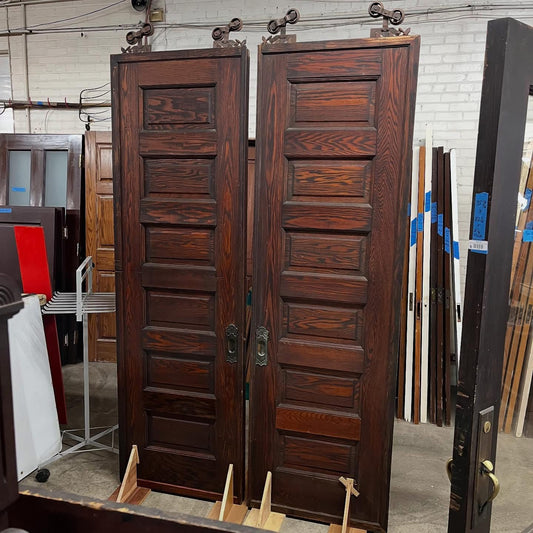 Antique Oak Pocket Doors With Original Hardware and Rollers