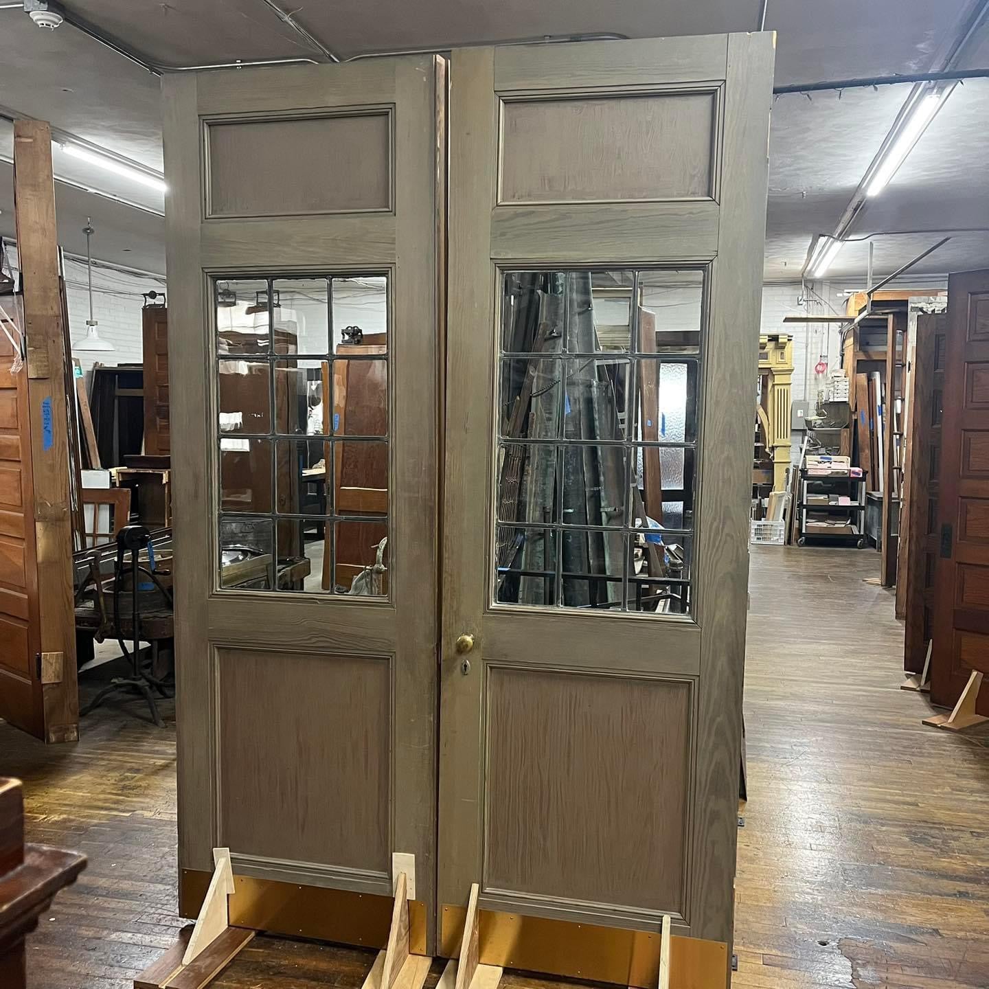 Antique Double Doors with Leaded Glass Windows