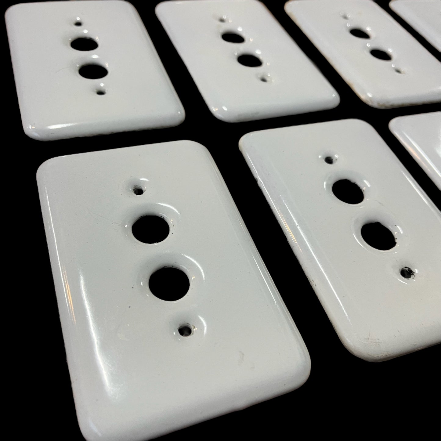 Antique (c. 1920s) Porcelain Enameled Steel Face Plate for Push Button Light Switches
