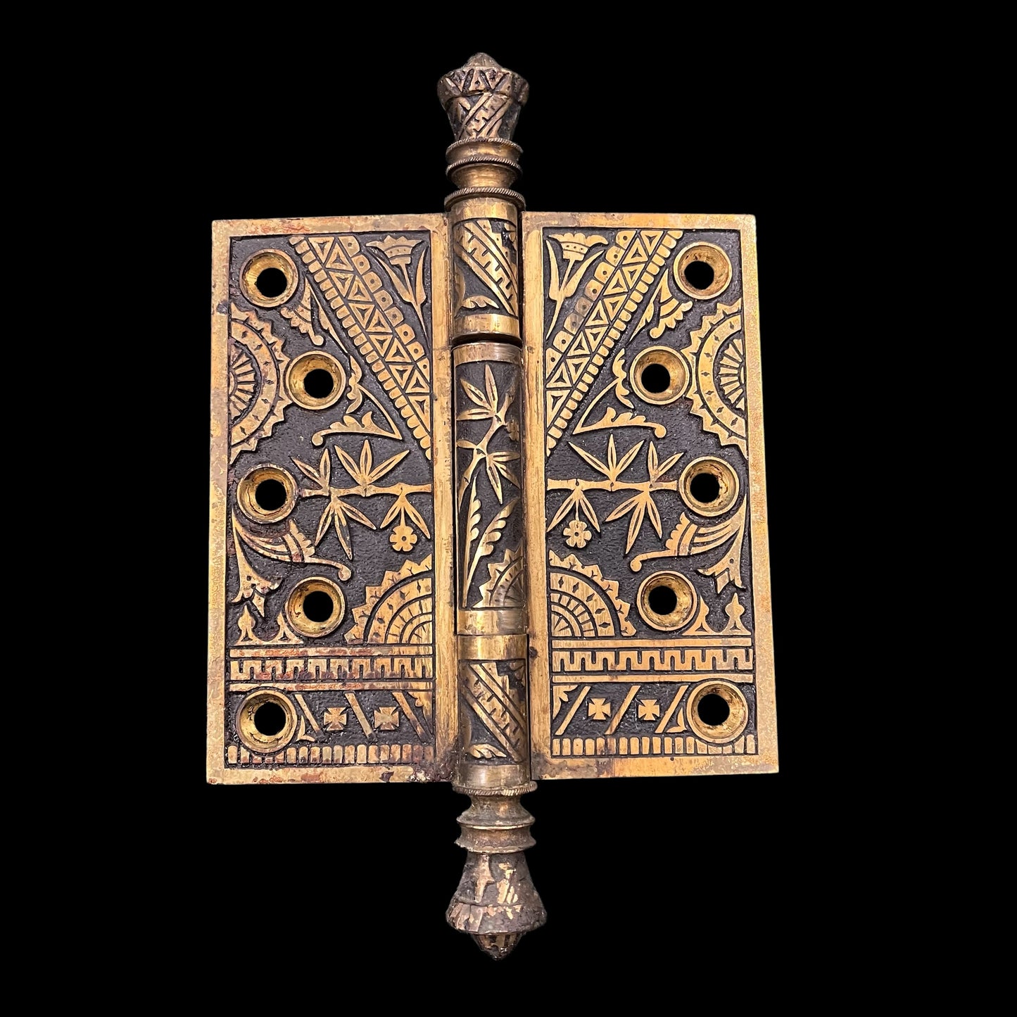 Antique Cast Brass Eastlake Style Oversized 5x5 Door Hinges - Set of 3