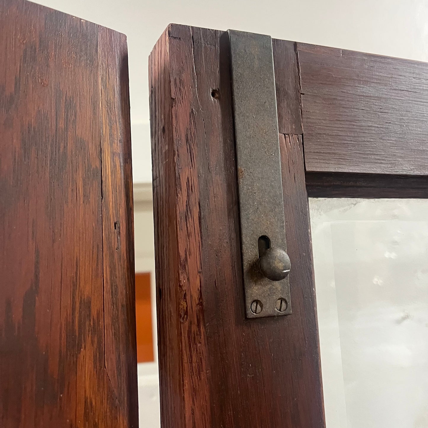 Antique Oak French Doors With Thick Beveled Glass And Original Hardware