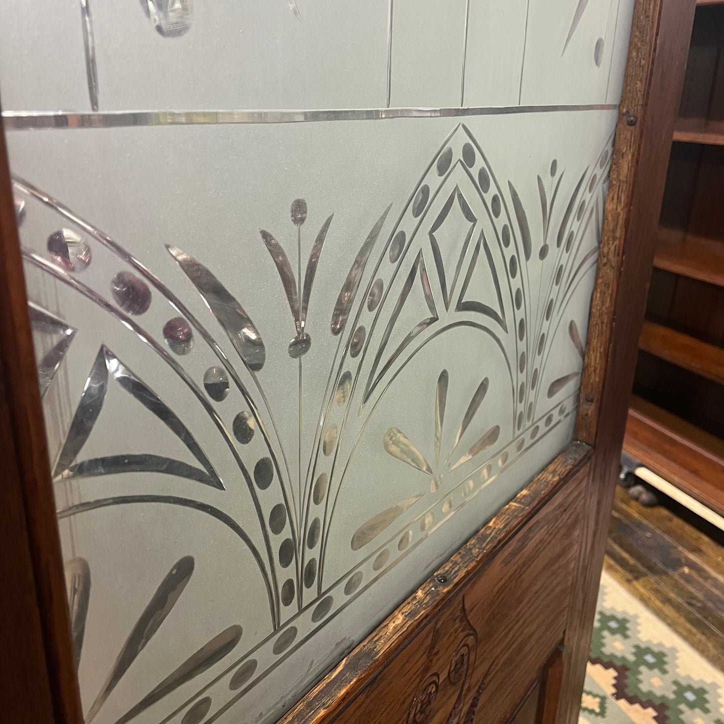 Antique (c. 1858) Victorian Oak Entry Door With Frosted Etched Glass