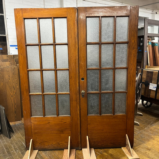 Antique Oak Double Doors With Privacy Glass