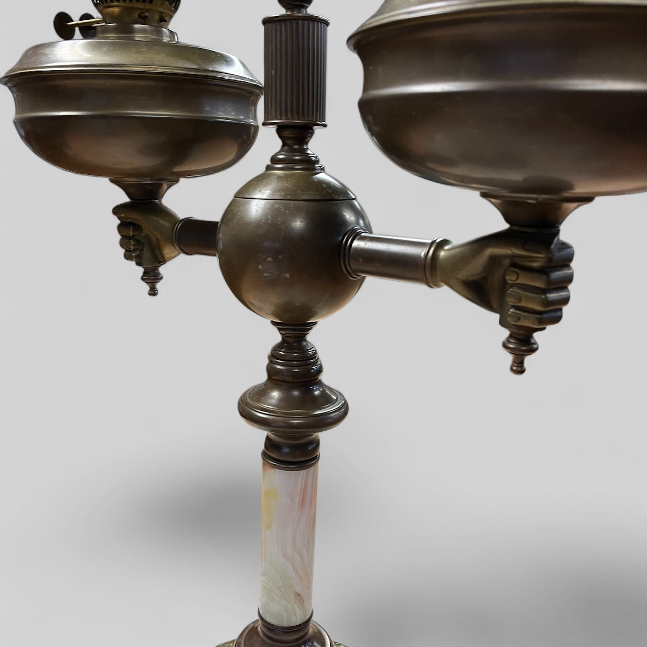 Antique (1890s) Victorian Double Banquet Oil-Burning Brass and Marble lamp