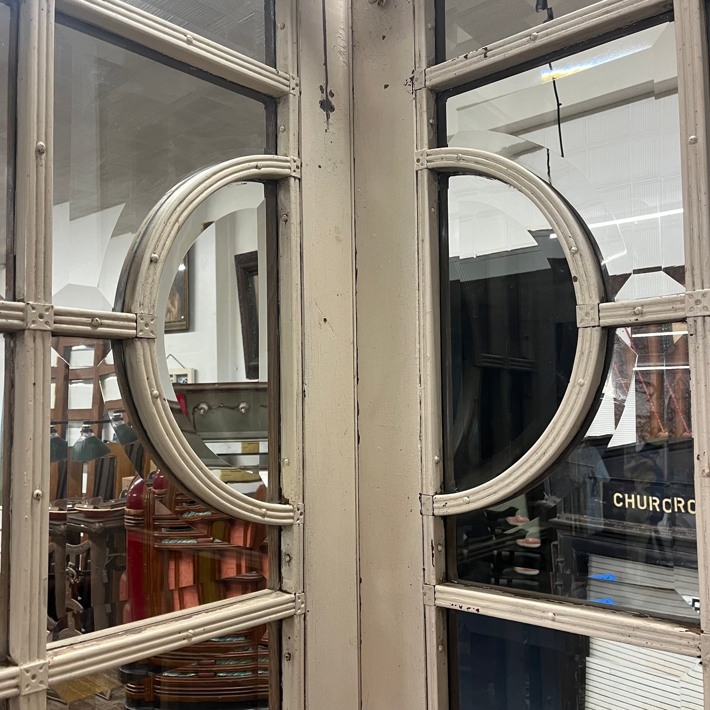 Antique Victorian French Doors With Thick Beveled Glass and Original Hardware