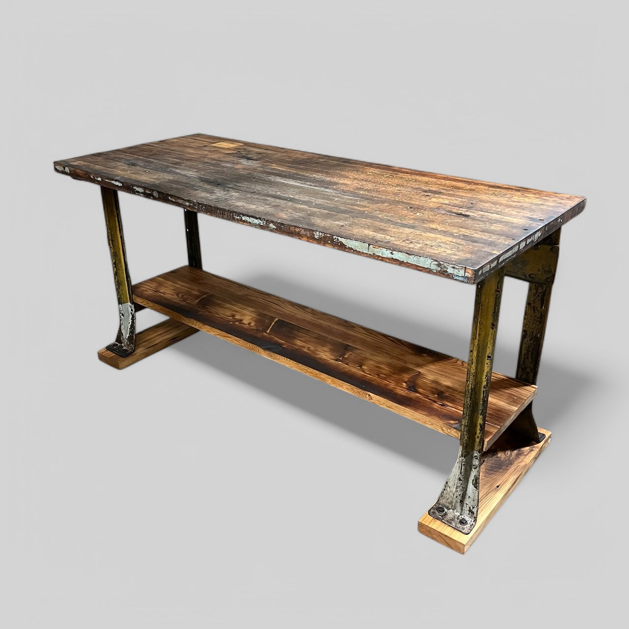 Vintage Workbench With Maple Top And Industrial Steel Frame