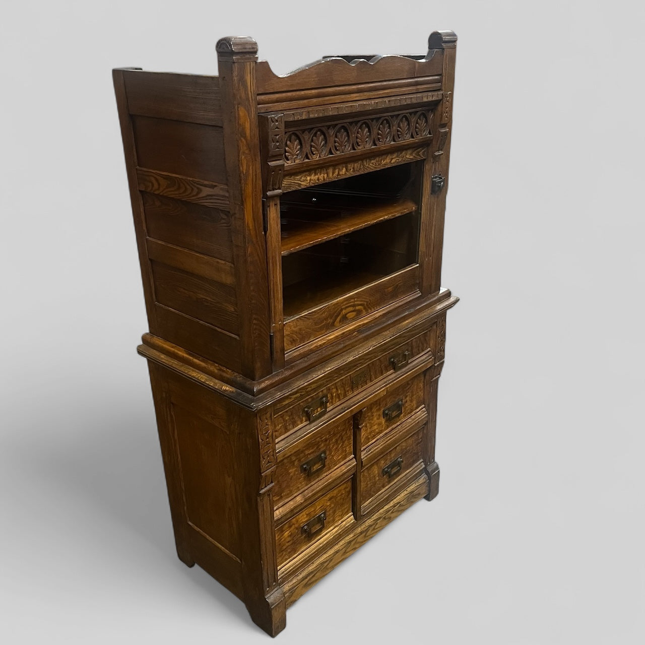 Ornate Antique Oak Doctor’s Cabinet