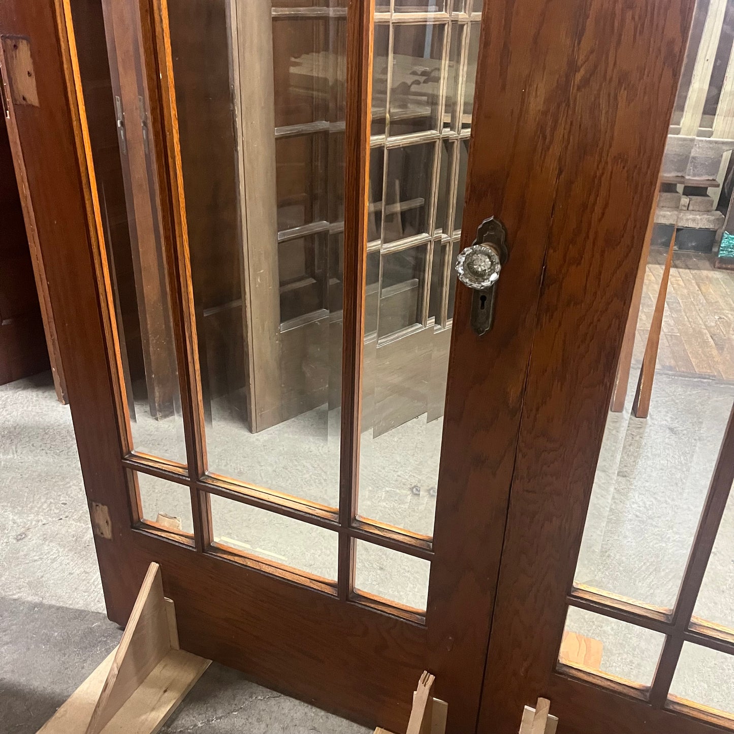 Antique Oak French Doors With Beveled Glass