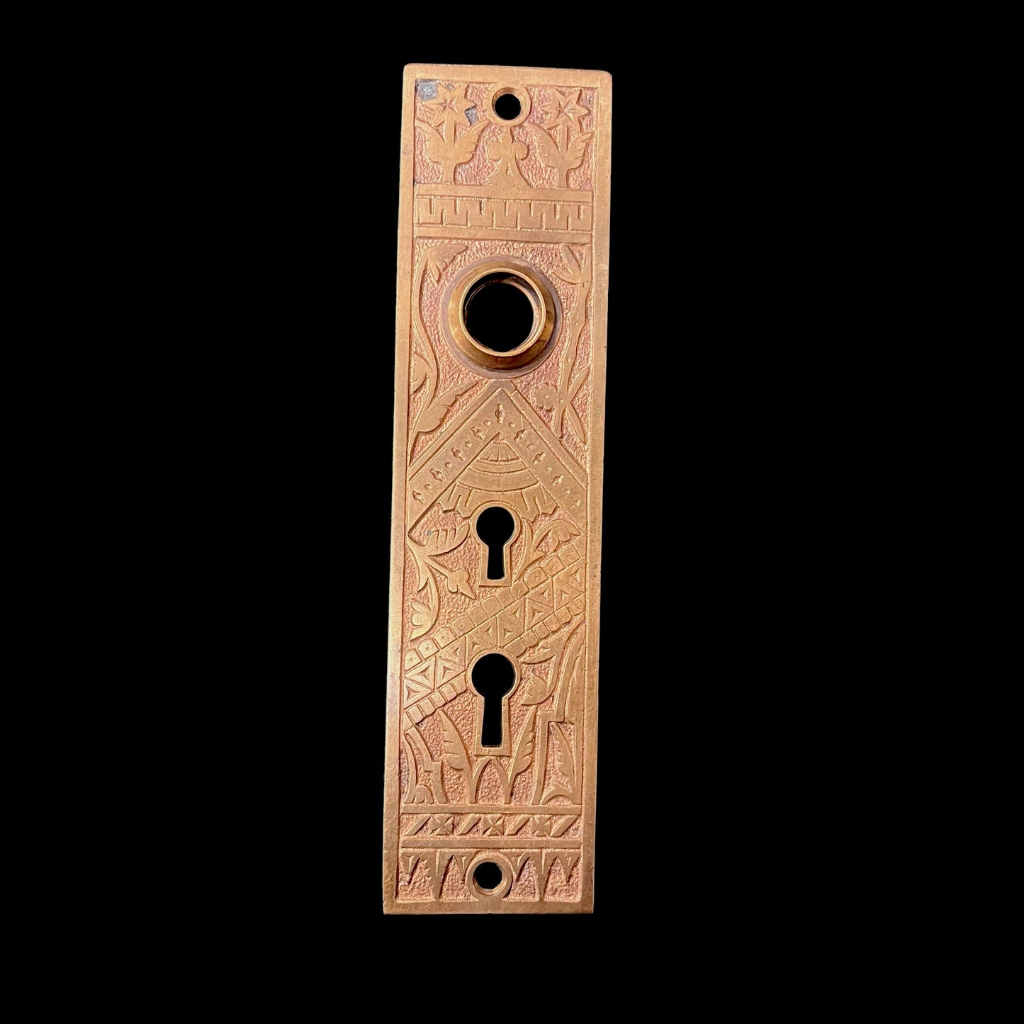 Antique Cast Bronze Branford Vernacular “Oriental” Pattern Doorknob Set