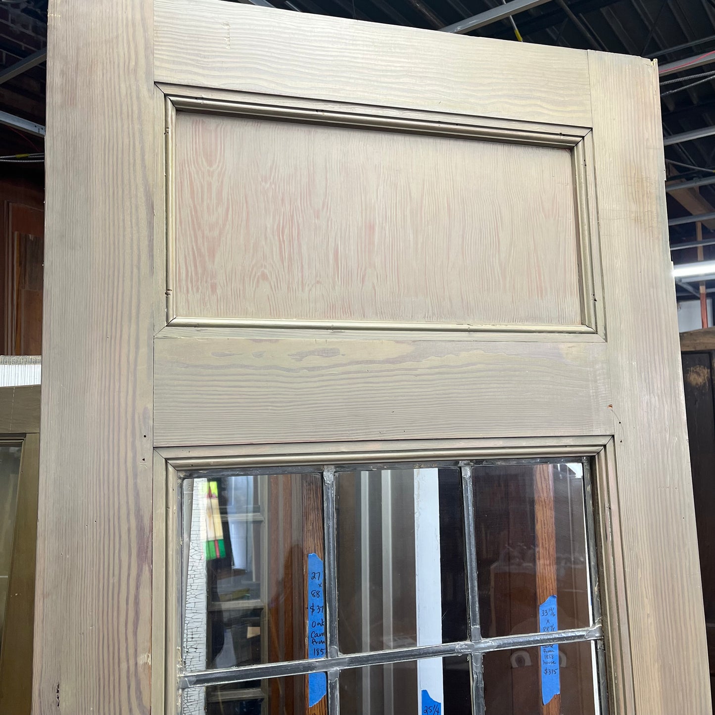 Tall Solid Antique Door With Original Leaded Glass From An Early 1900s Church