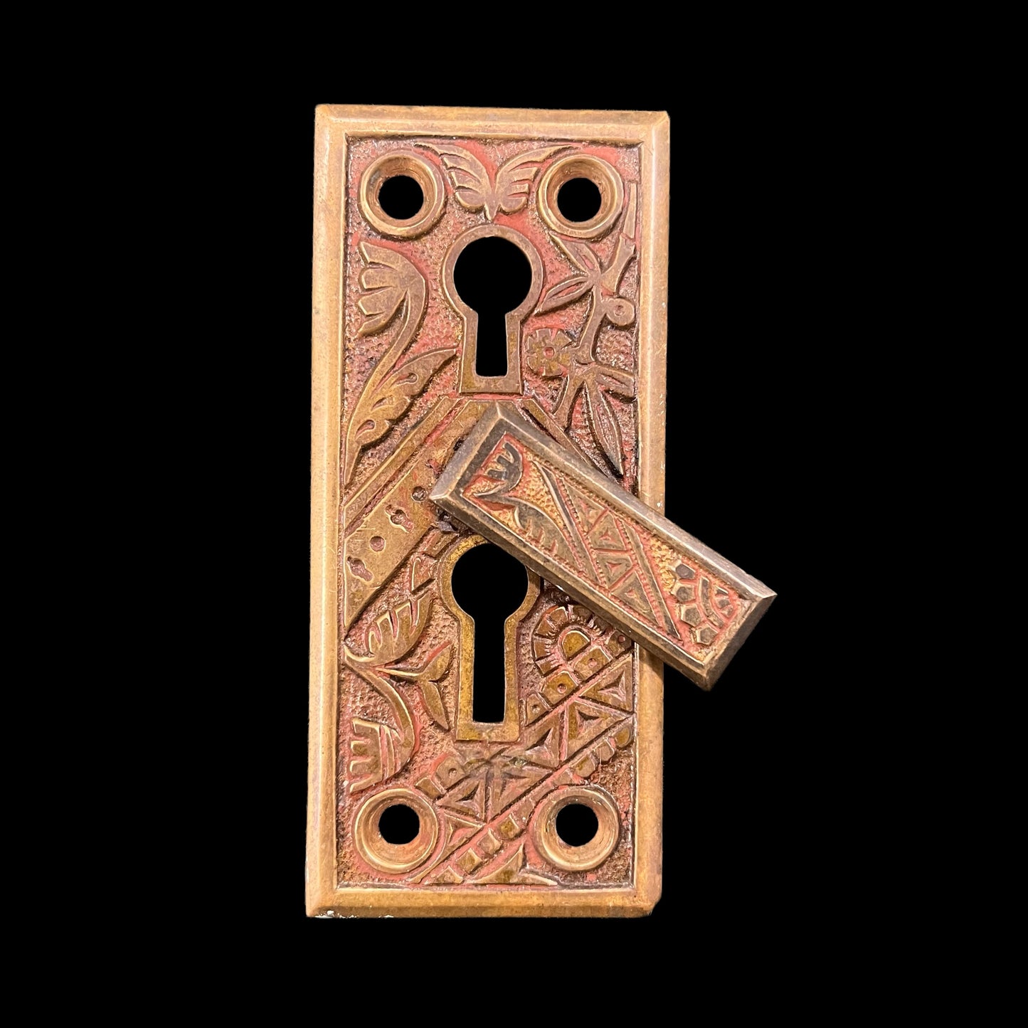 Antique Cast Bronze Branford Vernacular “Oriental” Pattern Doorknob Set