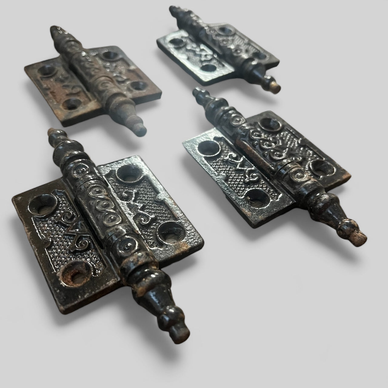 Antique Ornate Victorian Cast Iron Steeple Tipped 2x2 Cabinet Hinges - Set of 4
