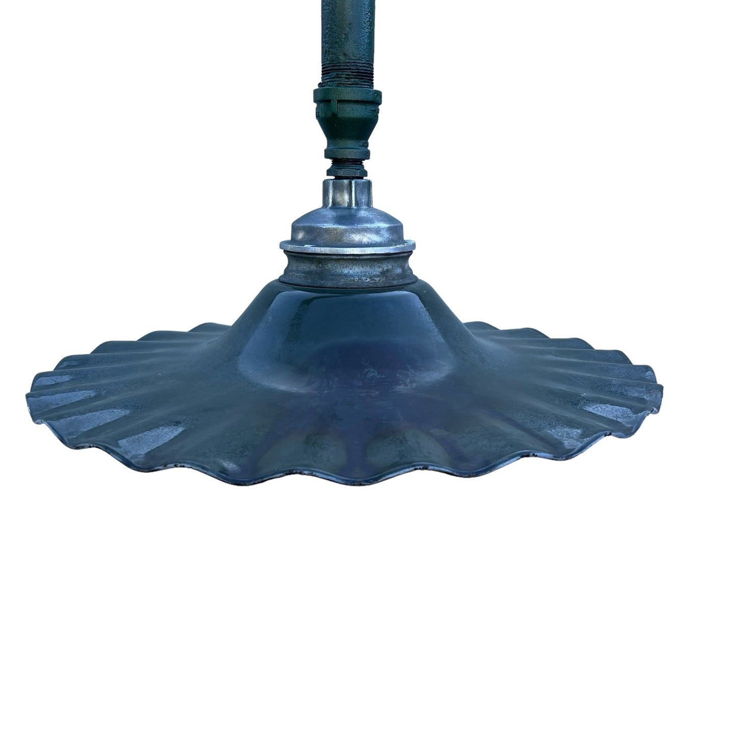 Vintage Cast Iron Street Lamp With Porcelain Enameled Steel Rippled Shade - Rewired