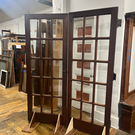 Antique Oak French Doors With Thick Beveled Glass And Original Hardware