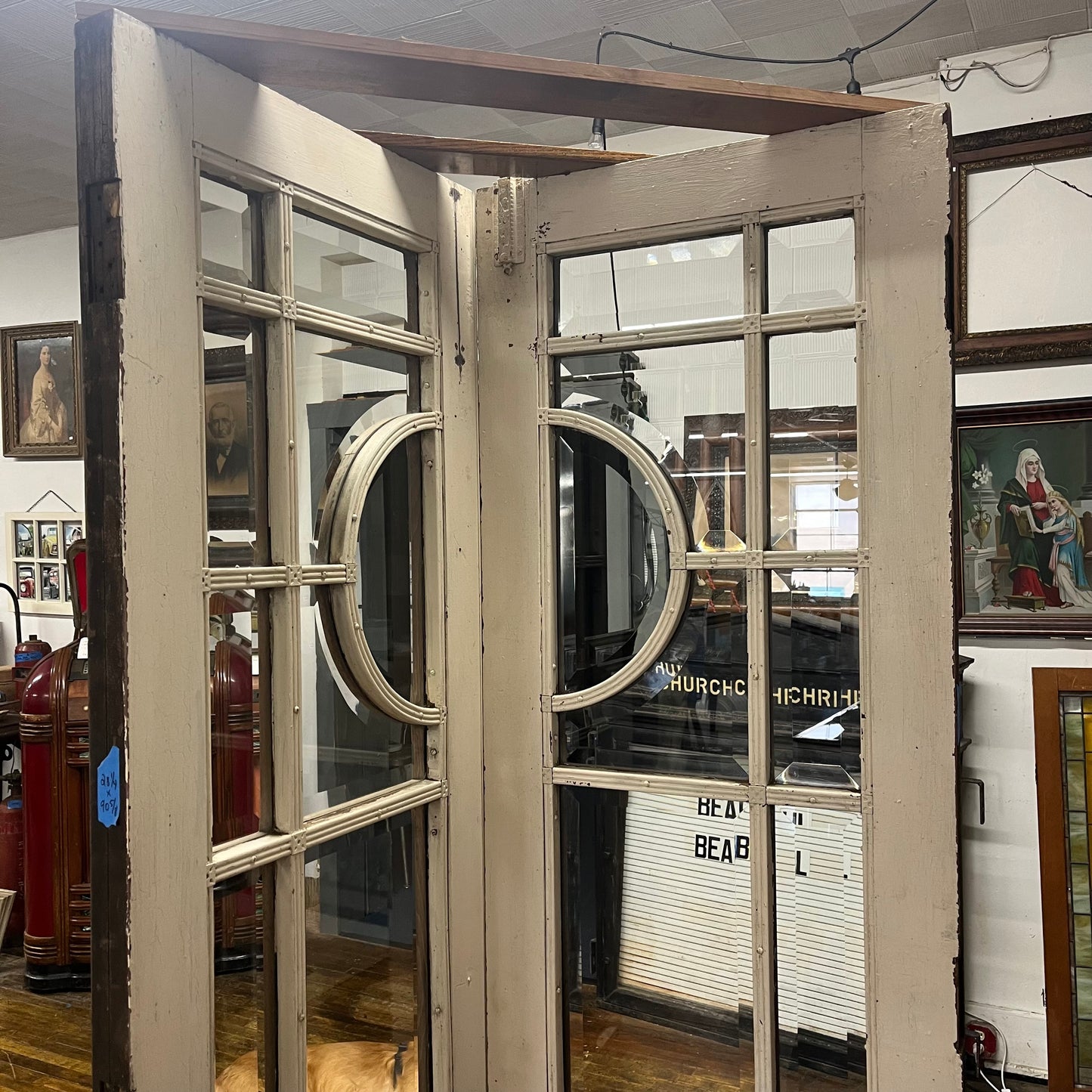 Antique Victorian French Doors With Thick Beveled Glass and Original Hardware