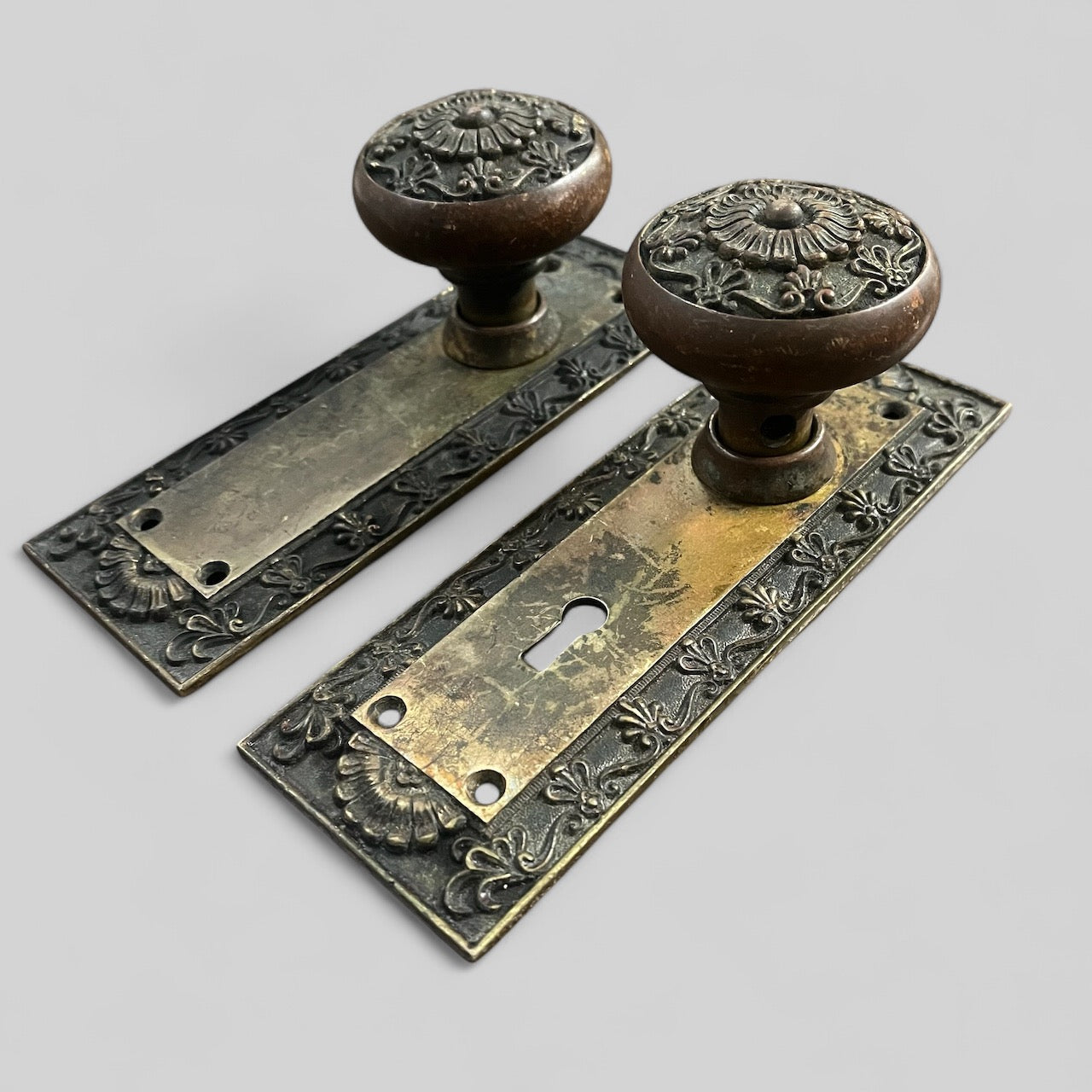 Antique (c. 1900) Corbin Parthenon Cast Bronze Doorknob Set