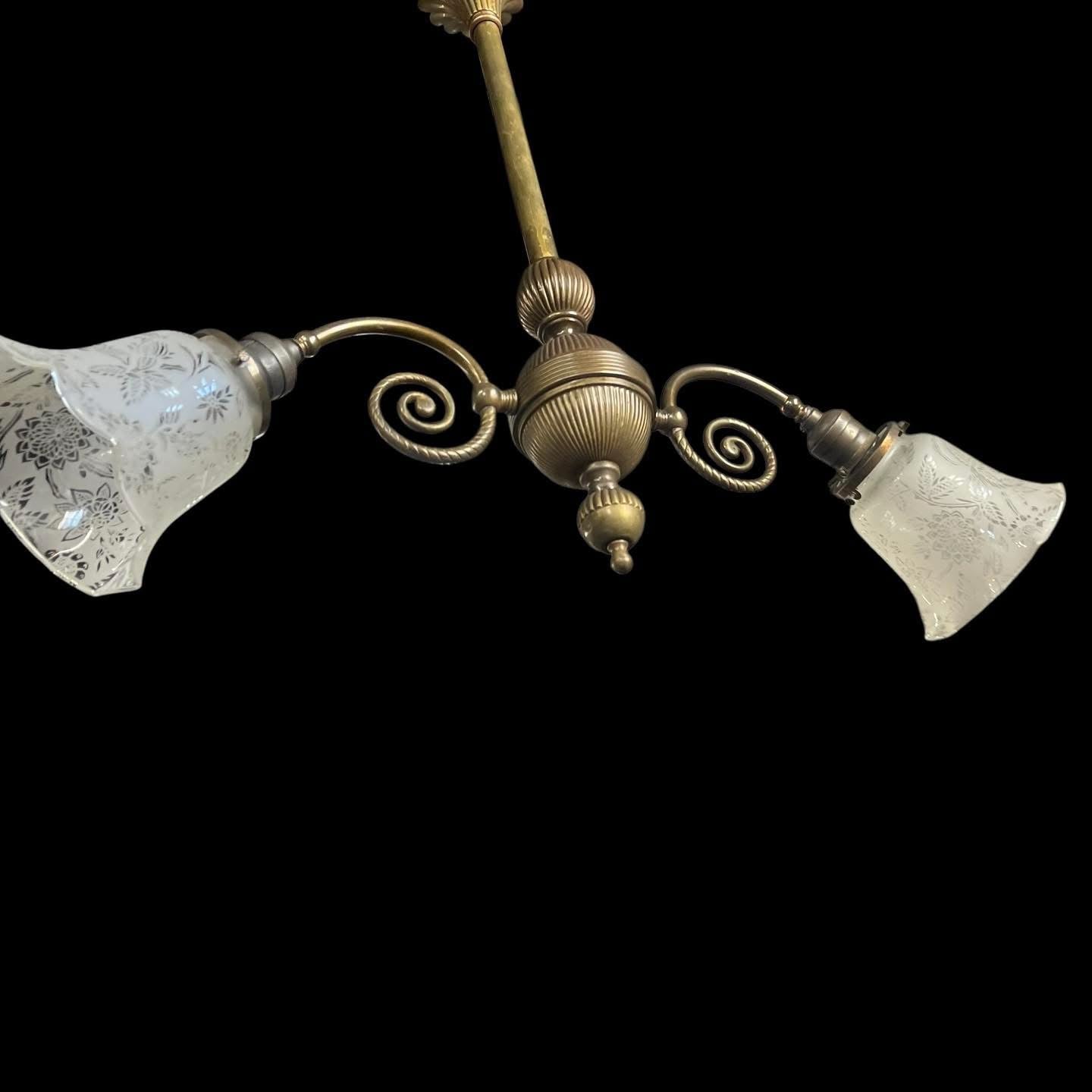 Antique Victorian Brass Hanging Light - Restored/Rewired