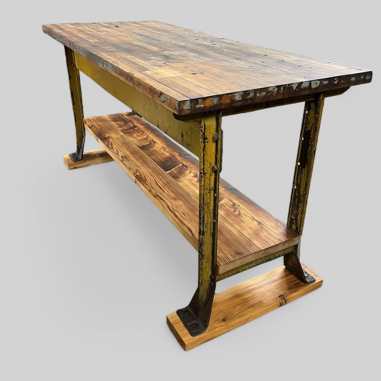 Vintage Workbench With Maple Top And Industrial Steel Frame