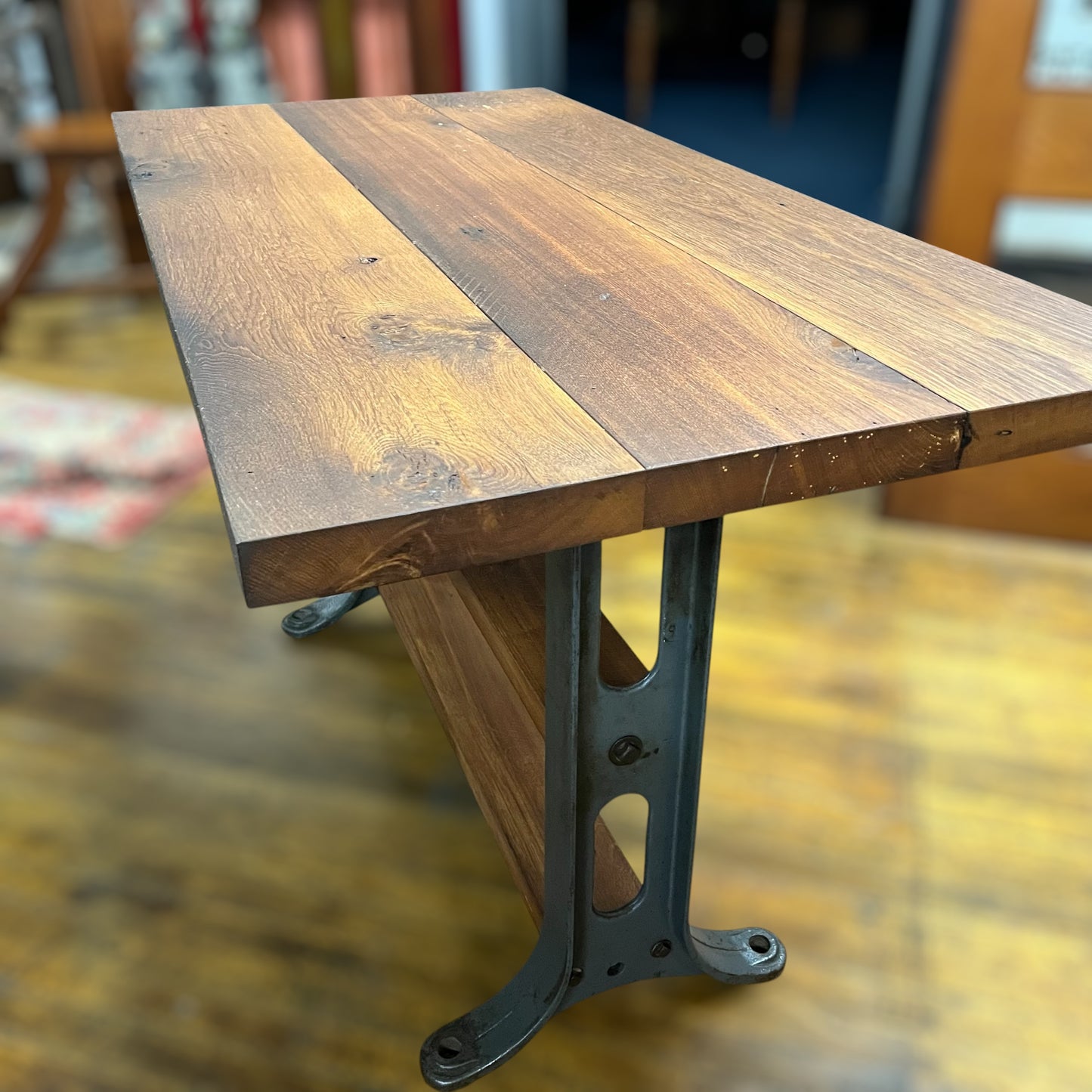 Reclaimed Antique Oak Hand-crafted Table With Industrial Cast Iron Legs