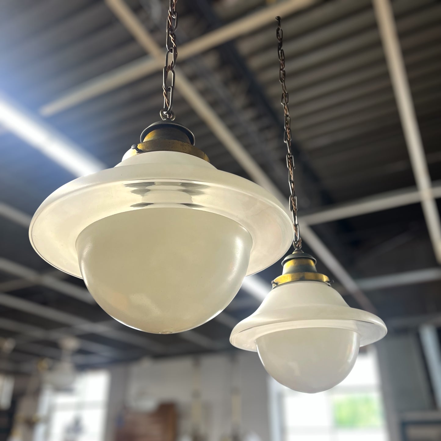 Antique Art Deco Pendant Light With Original Brass Fixture - Rewired