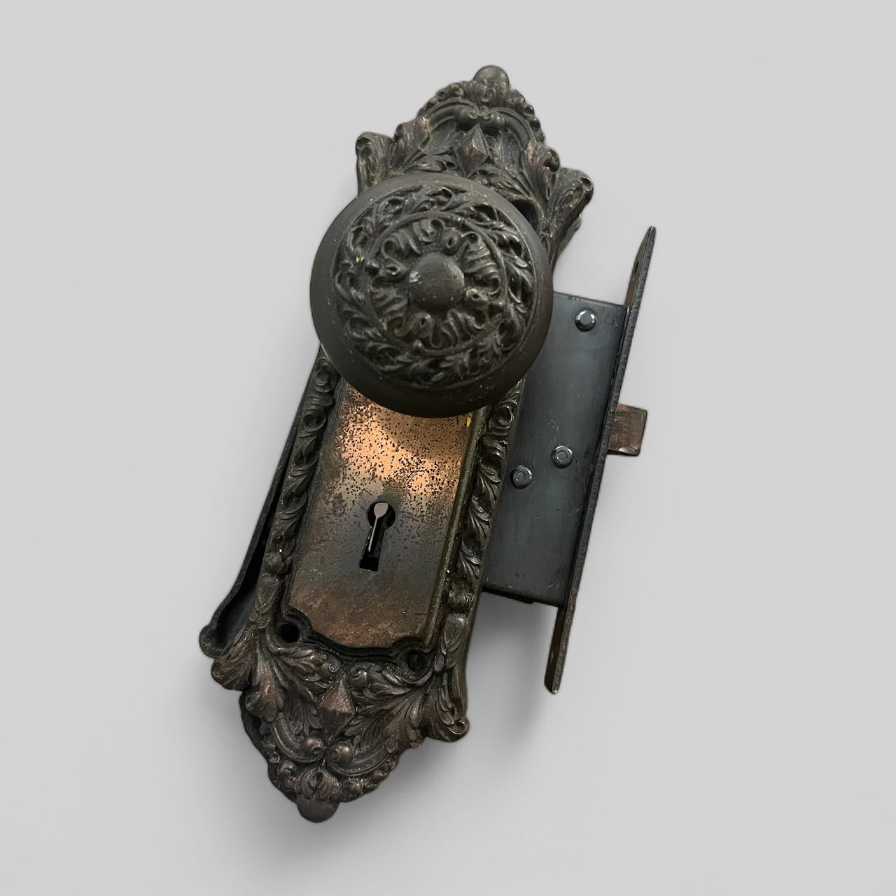 Antique c. 1905 Cast Iron Chatham Russell Erwin Russwin Romanesque Style Door Hardware Set