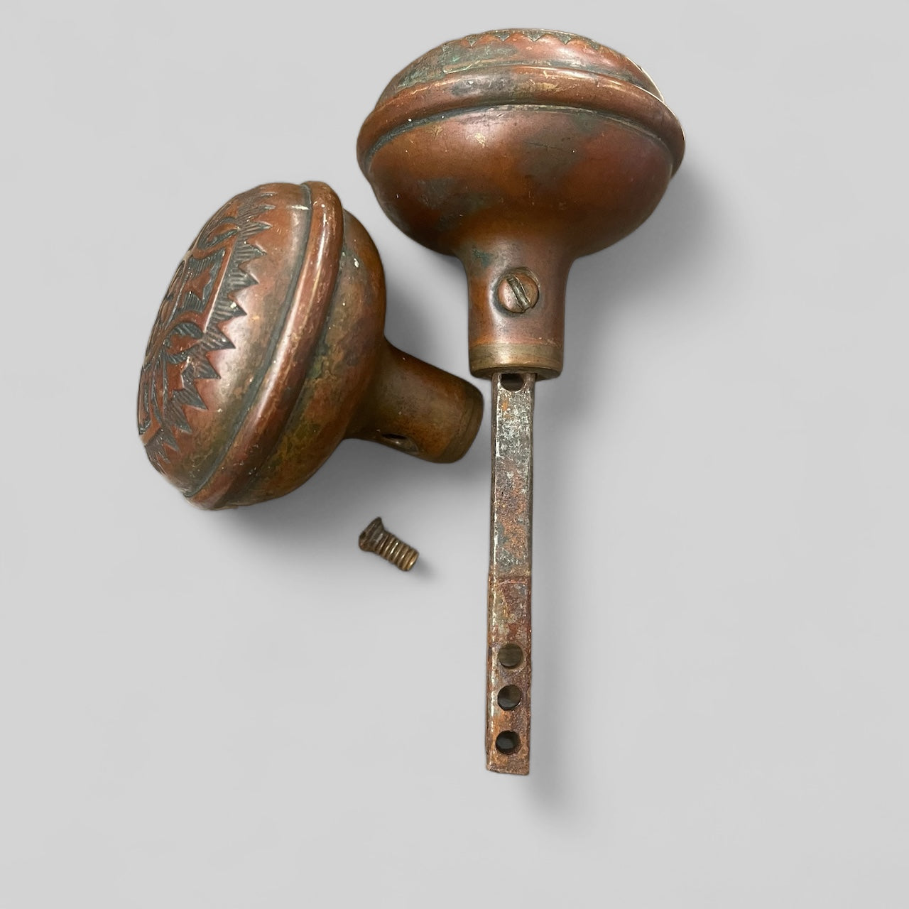 Antique (c. 1890s) Bronze Sargent Vernacular Style Doorknob Set with Matching Rosettes