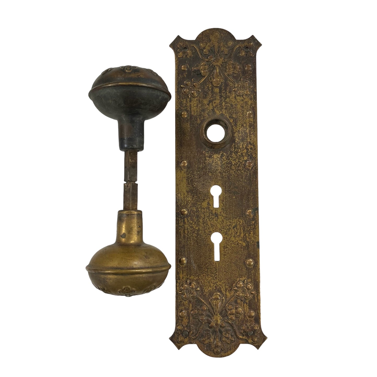 Antique Norwalk Lock Trilby Design Door Knob Set and Escutcheon Plate c. 1899