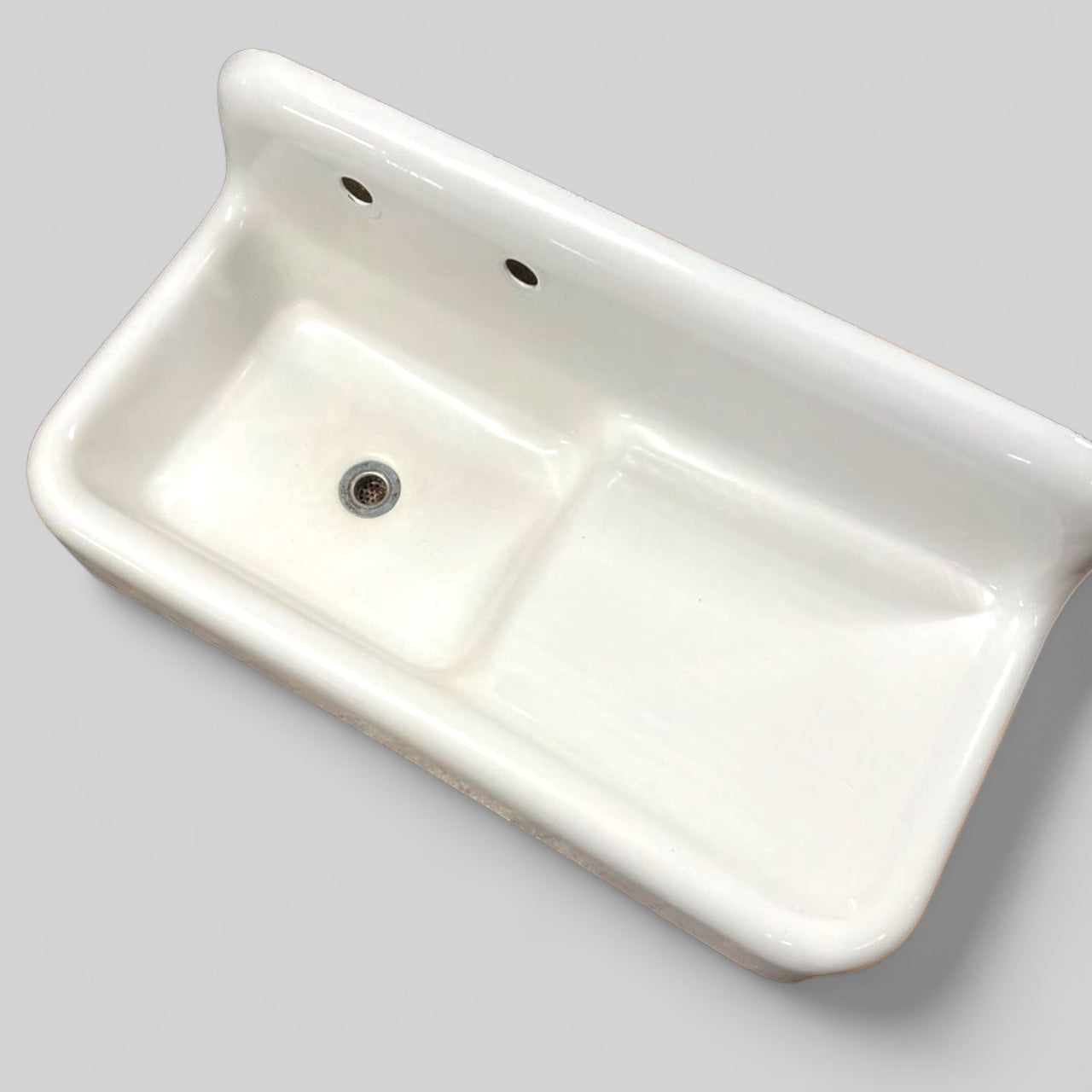 Antique Porcelain Enameled Cast Iron Farm Sink With Side Drain Board