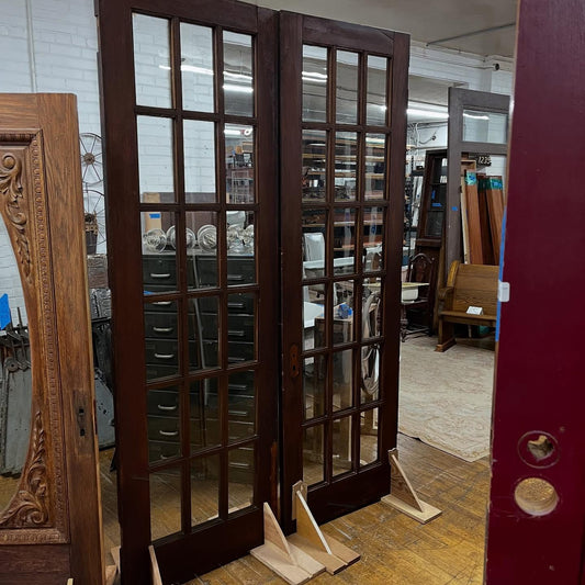 Tall Antique Oak French Doors With Glass From Late 1800s