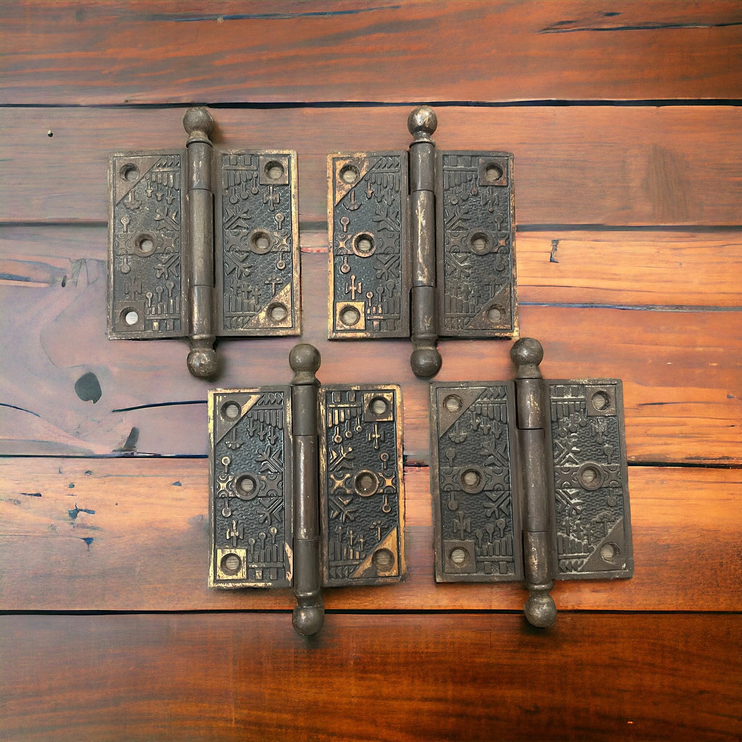 Antique Decorative Cast Iron Door Hinges 3 1/2” x 3 1/2”