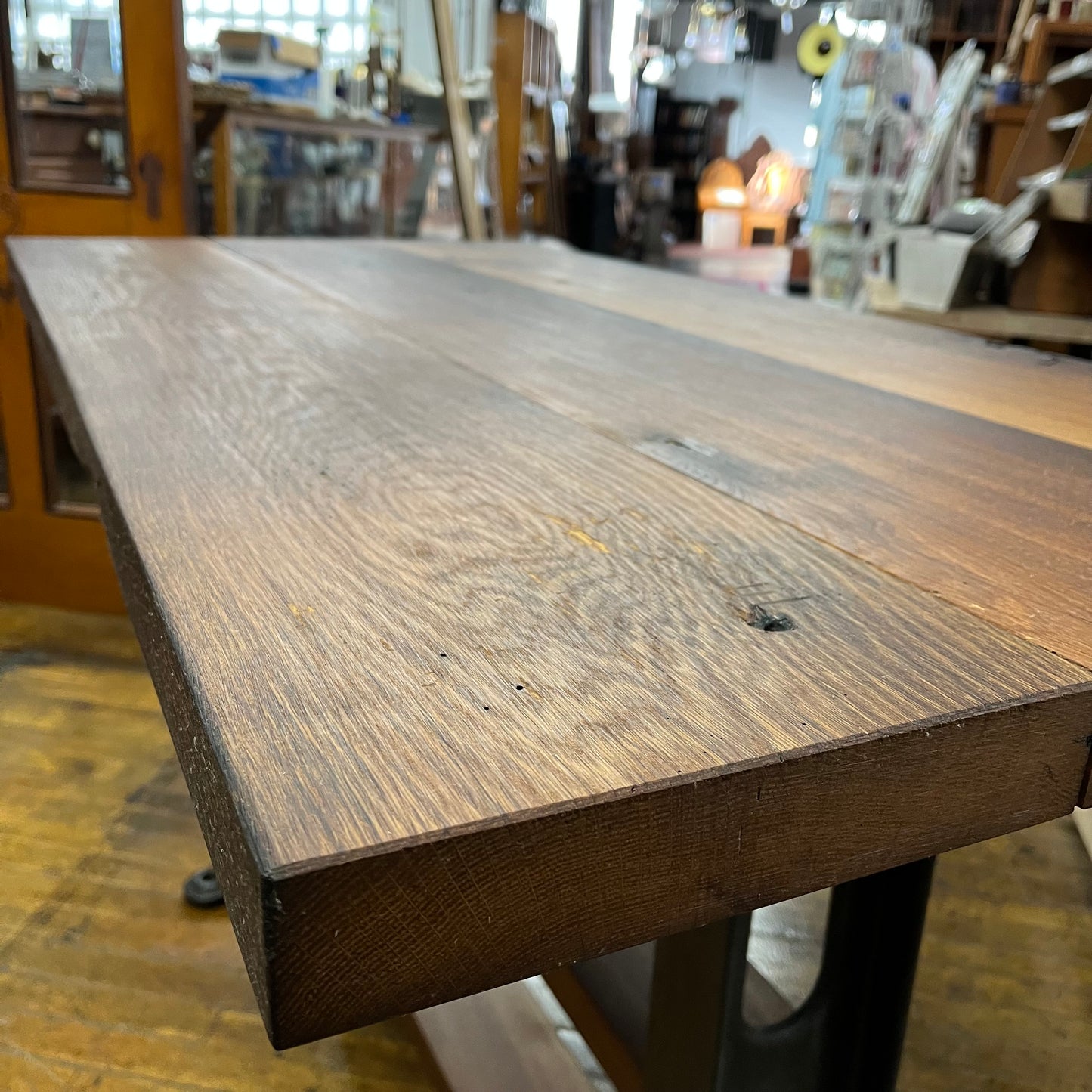 Reclaimed Antique Oak Hand-crafted Table With Industrial Cast Iron Legs