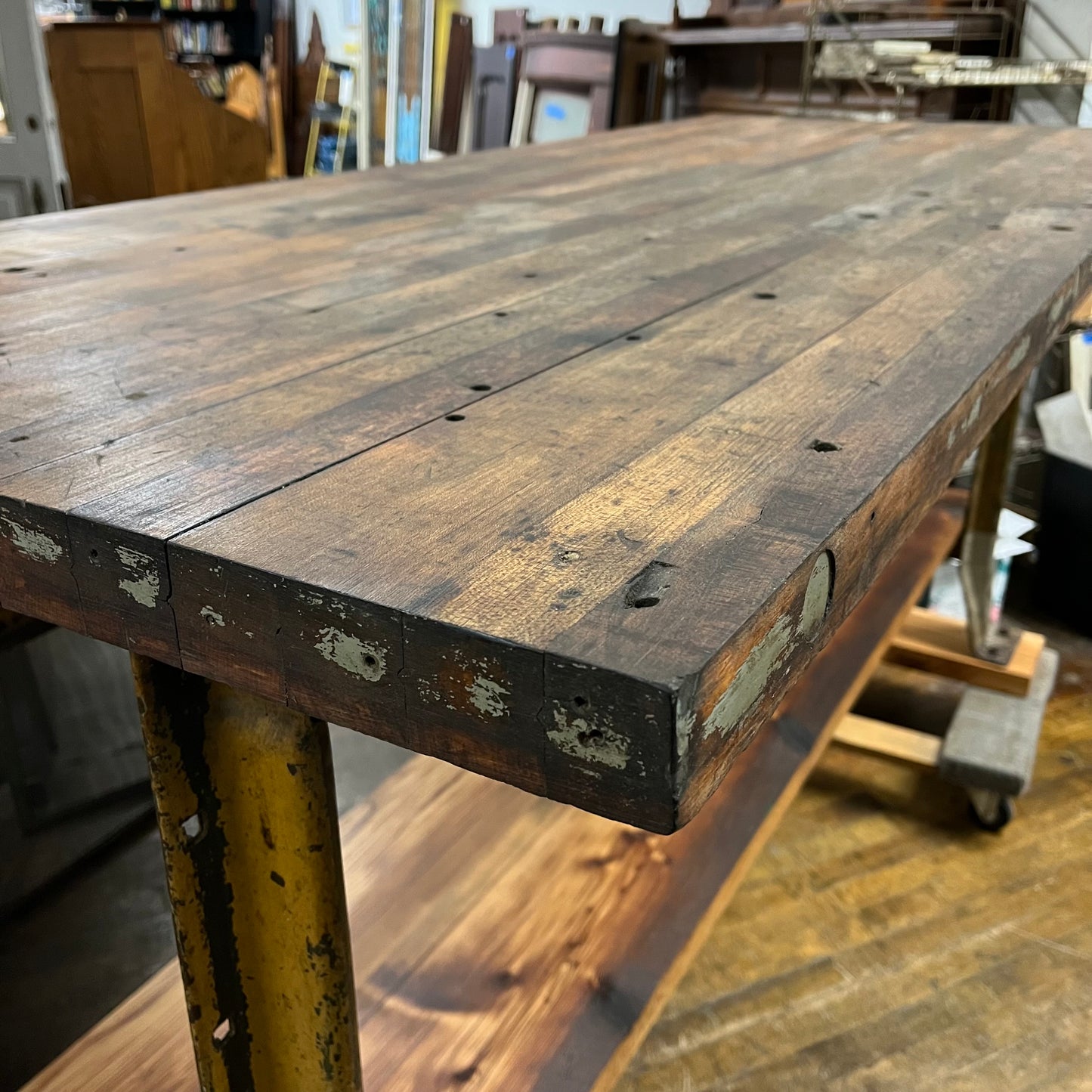 Vintage Workbench With Maple Top And Industrial Steel Frame