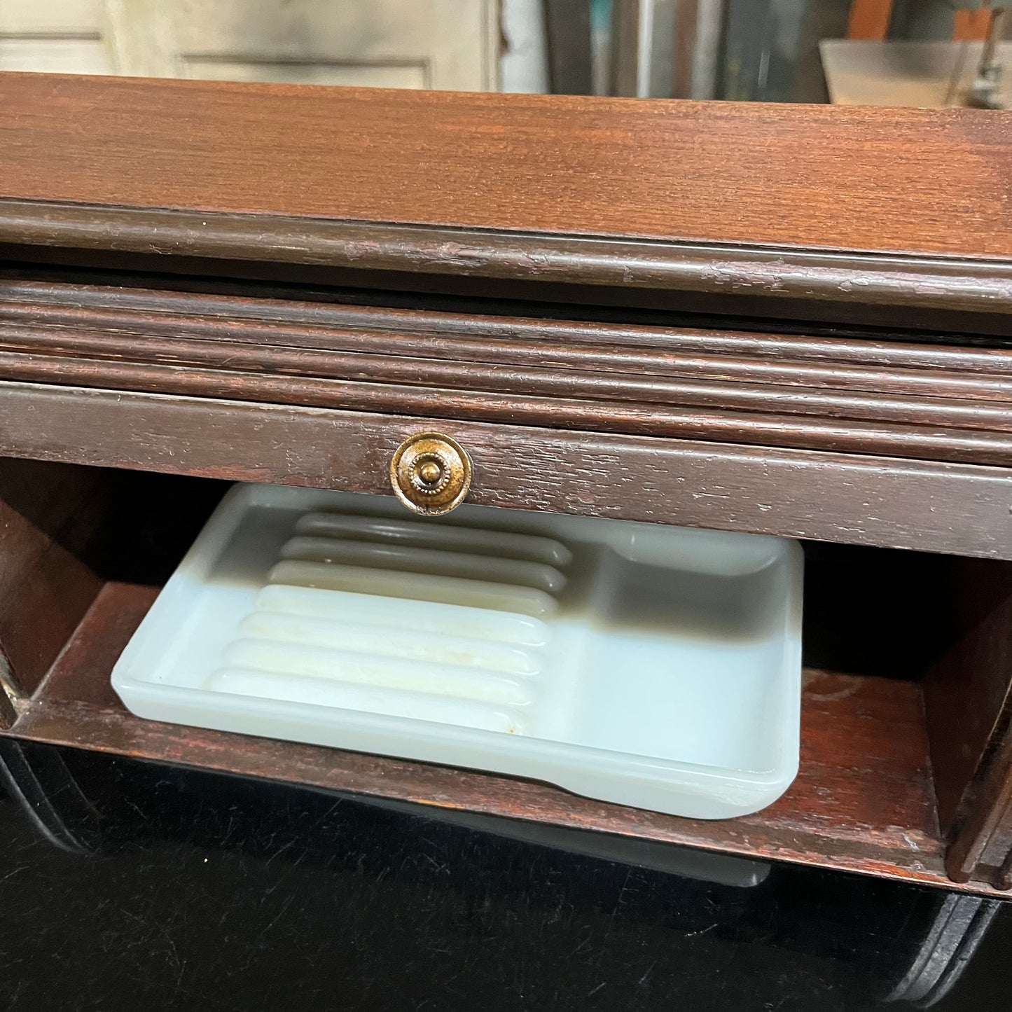 Rare Antique Dental Medical Cabinet With Glass Top and Antique Dental Equipment