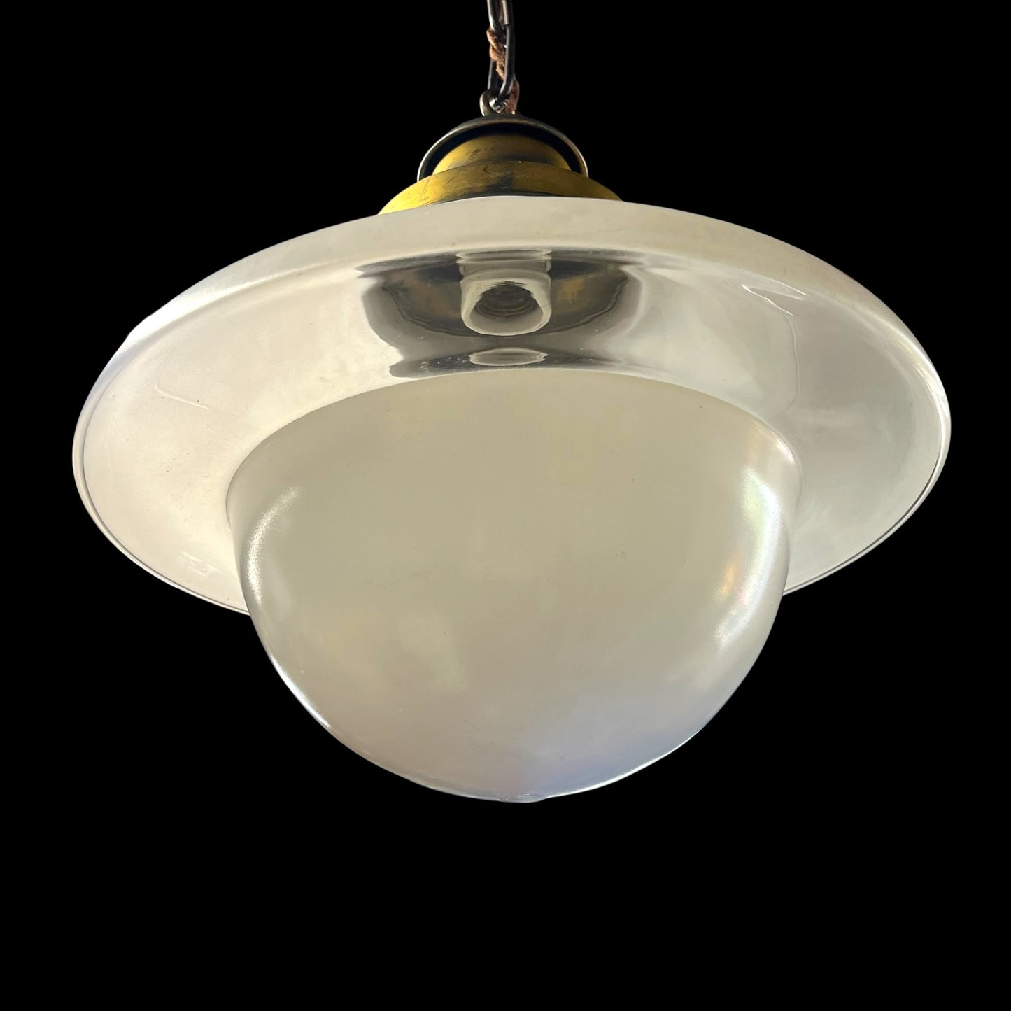 Antique Art Deco Pendant Light With Original Brass Fixture - Rewired