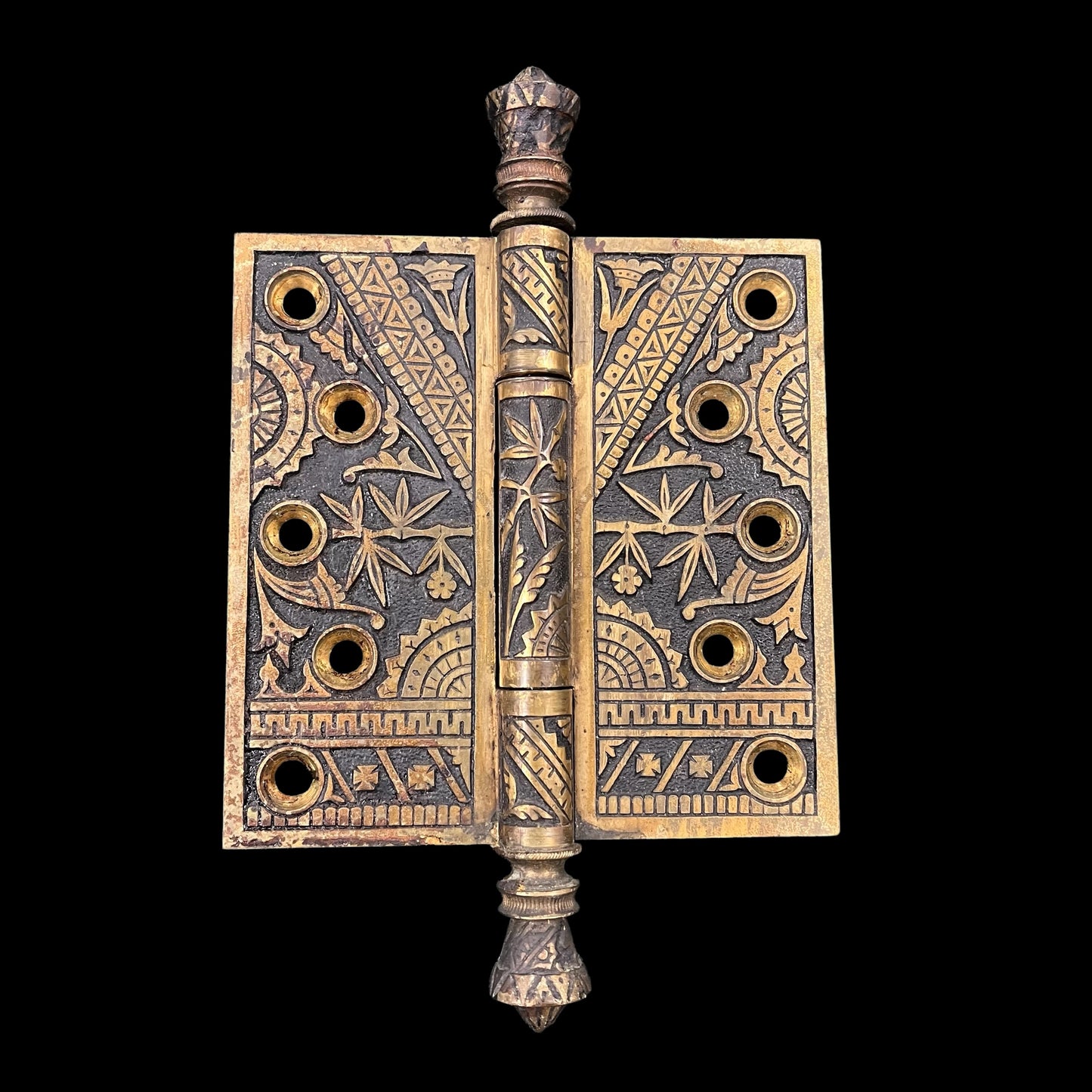Antique Cast Brass Eastlake Style Oversized 5x5 Door Hinges - Set of 3
