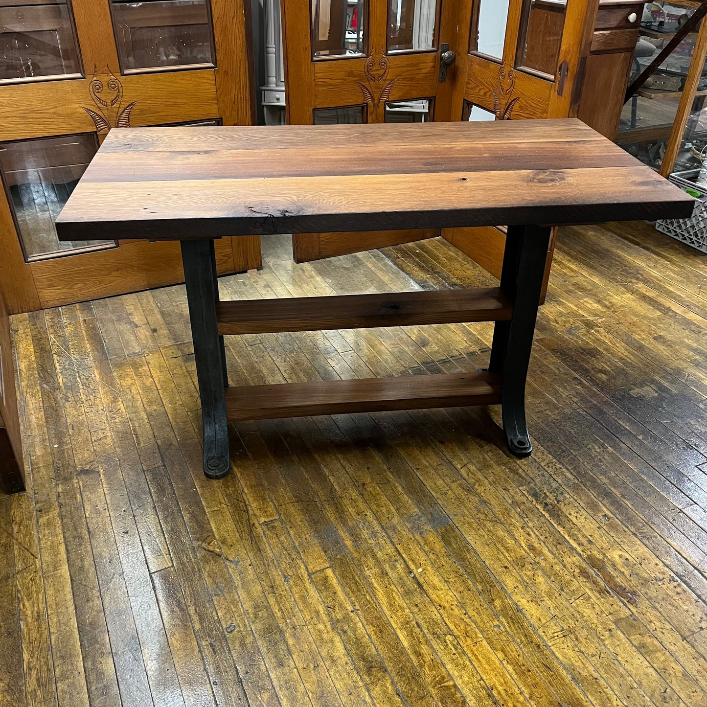 Reclaimed Antique Oak Hand-crafted Table With Industrial Cast Iron Legs