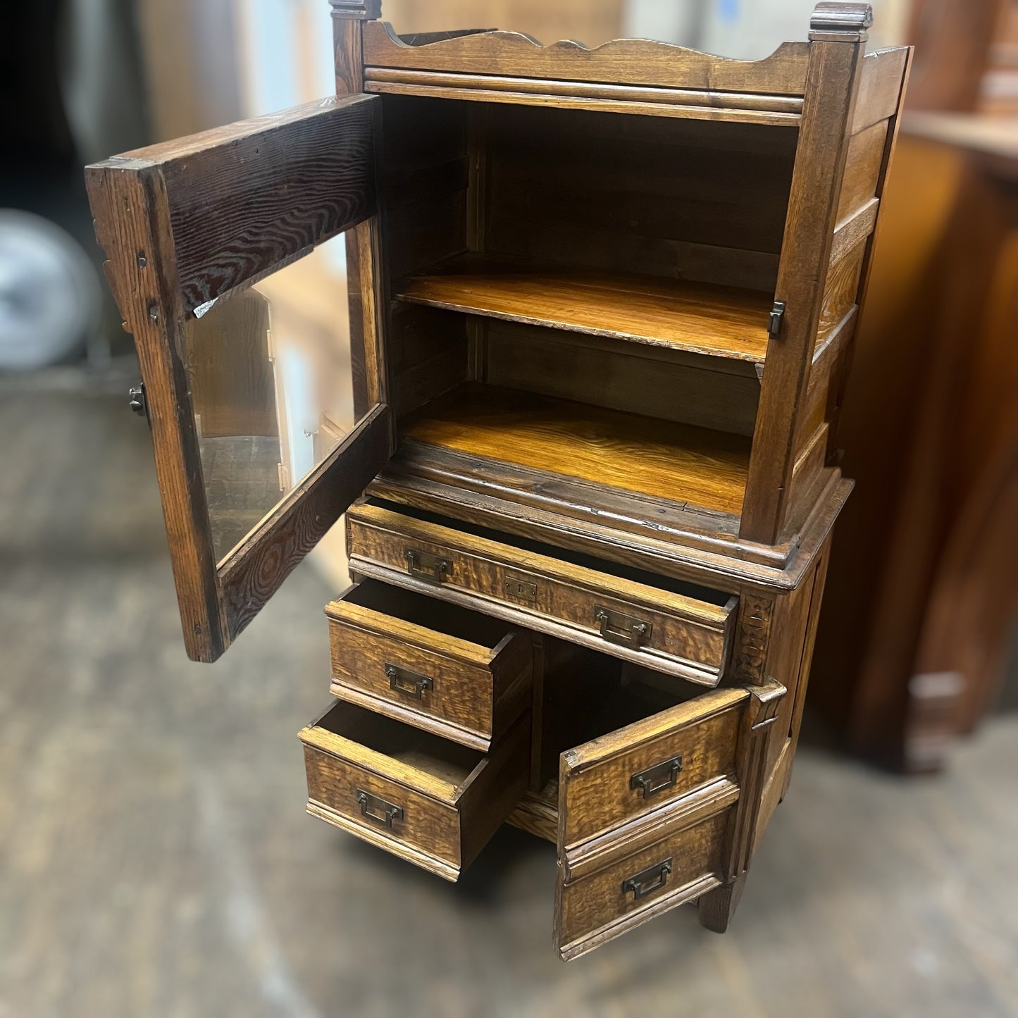 Ornate Antique Oak Doctor’s Cabinet